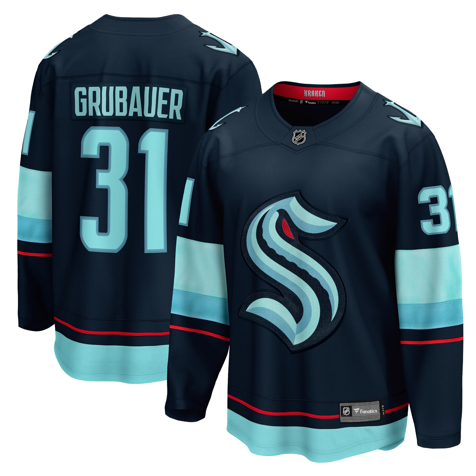 Philipp Grubauer Seattle Kraken Fanatics Home Premier Breakaway   Jersey – Deep Sea Blue