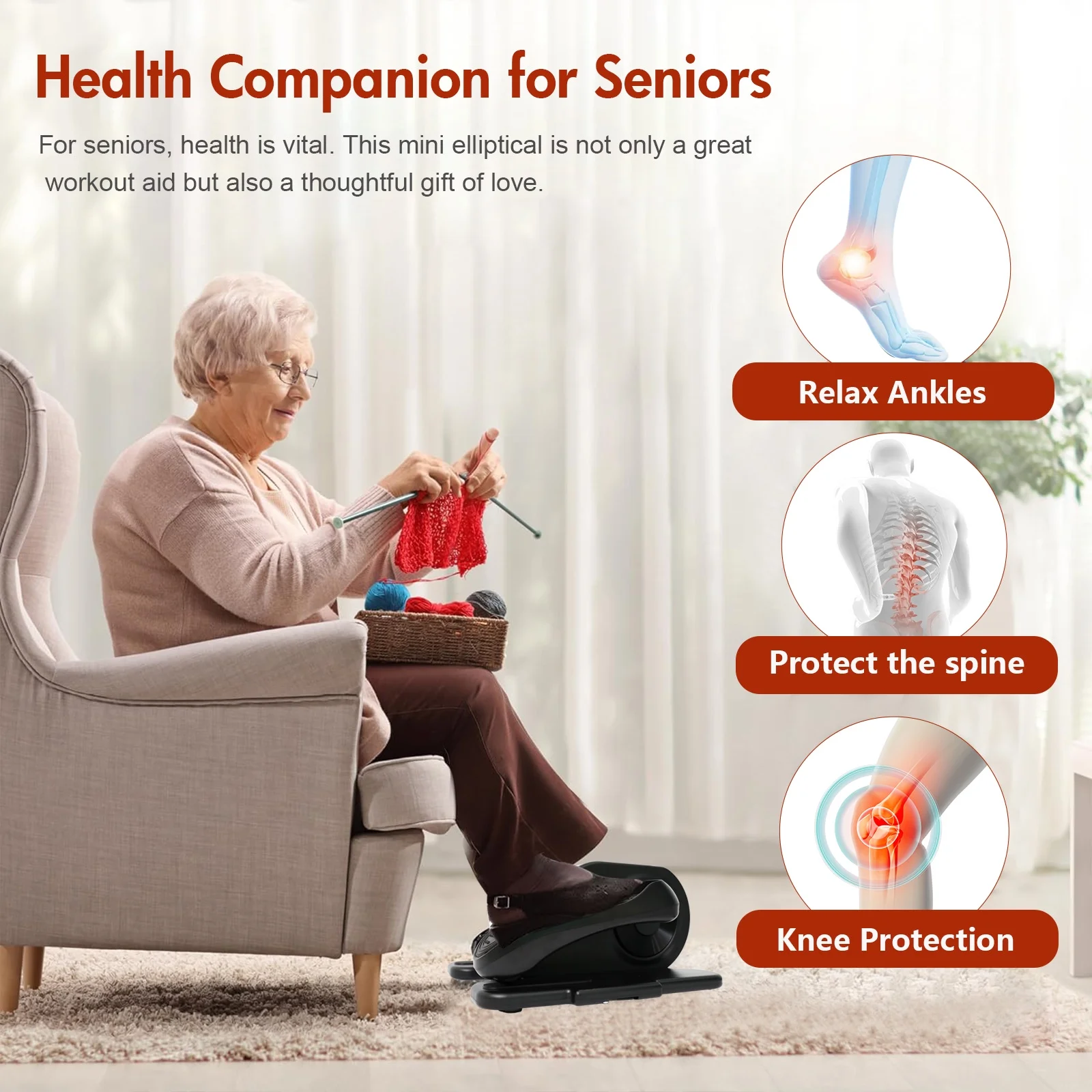 CATGOOD Under Desk Elliptical, Electric Seated Foot & Leg Pedal Exerciser While Sitting for Seniors