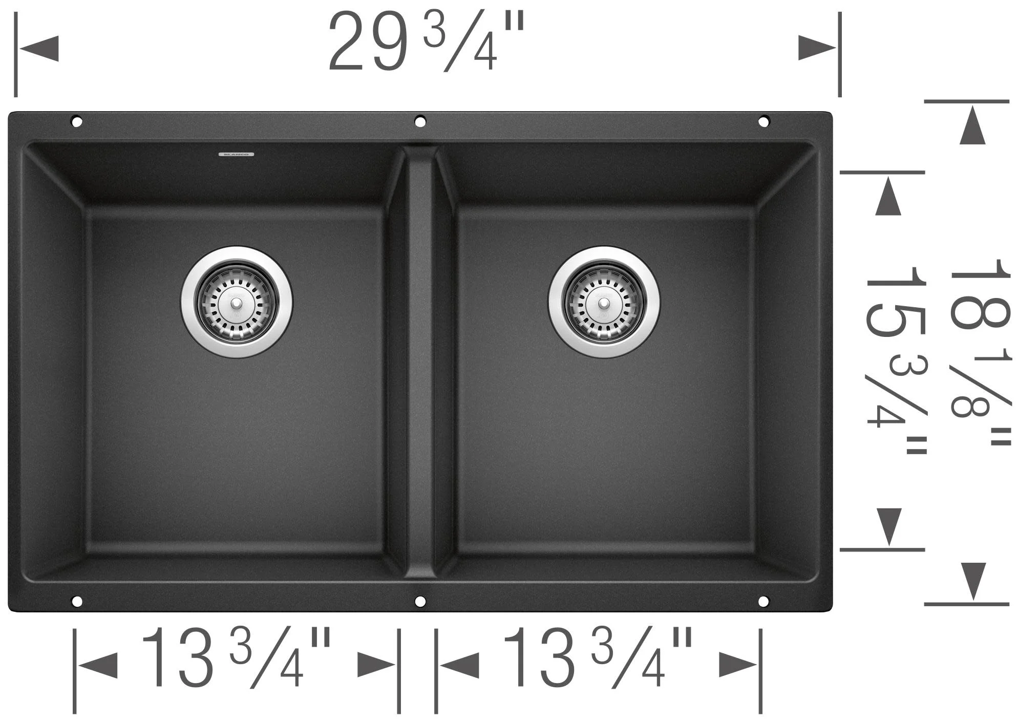 Blanco 442927 Precis Equal Double Bowl Undermount Kitchen Sink, Coal Black