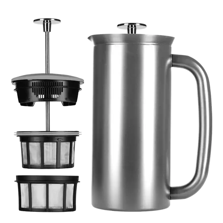 Double-Wall Insulated Stainless Steel French Press Coffee Maker with Dual Micro-Filter