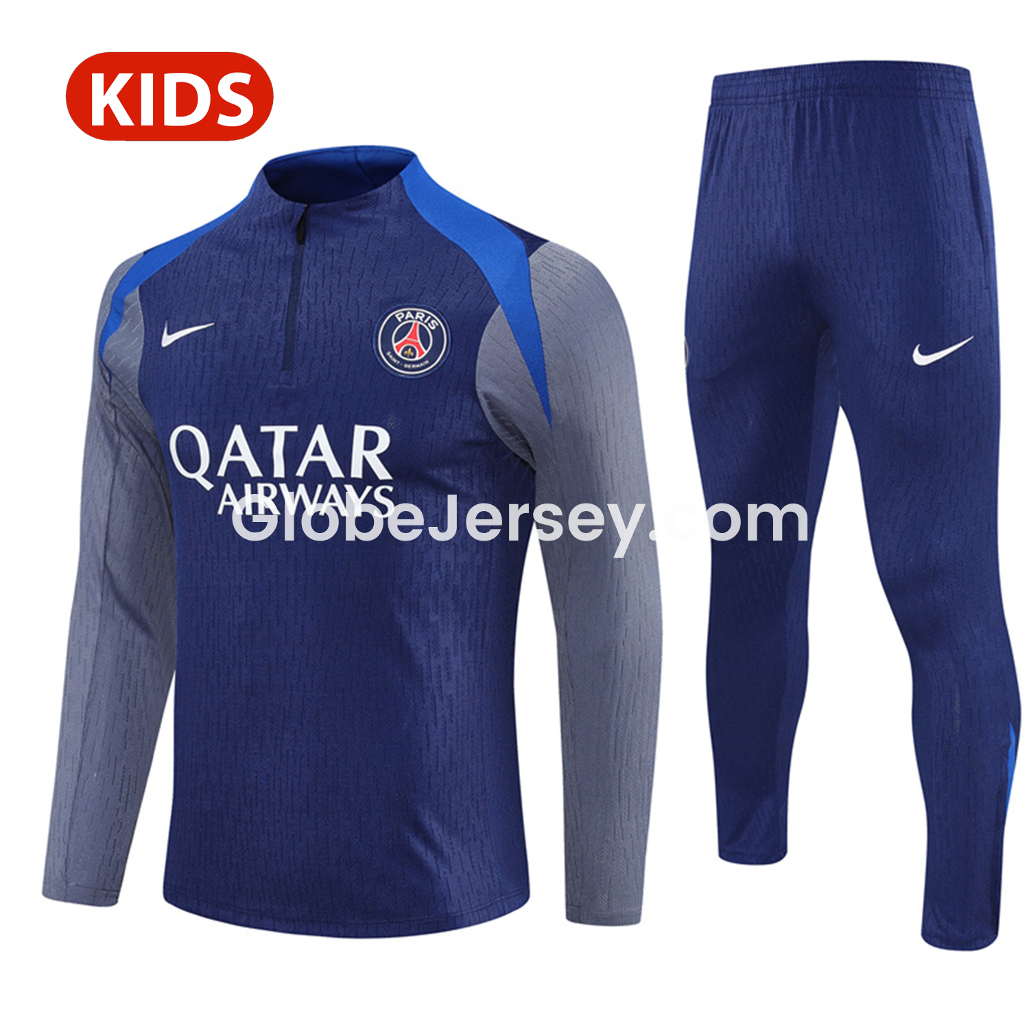 Paris Saint-Germain PSG 25-26 Kid Long Sleeves Training Set - Royal Blue Gray Sleeves Top & Royal Blue Pants