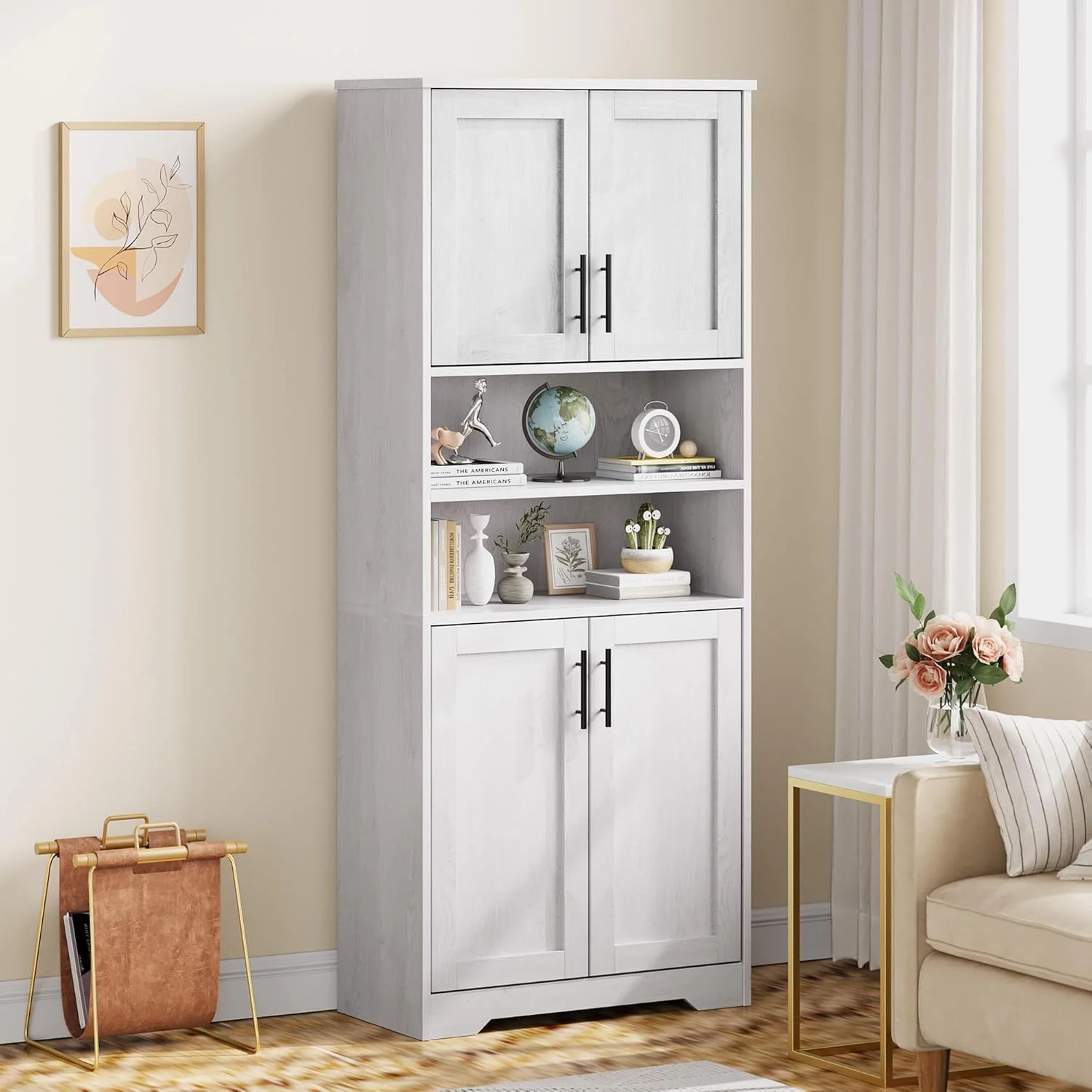 Studyset Tall Bathroom Cabinet, Freestanding Bathroom Storage Cabinet with Glass Doors and Adjustable Shelves, 67