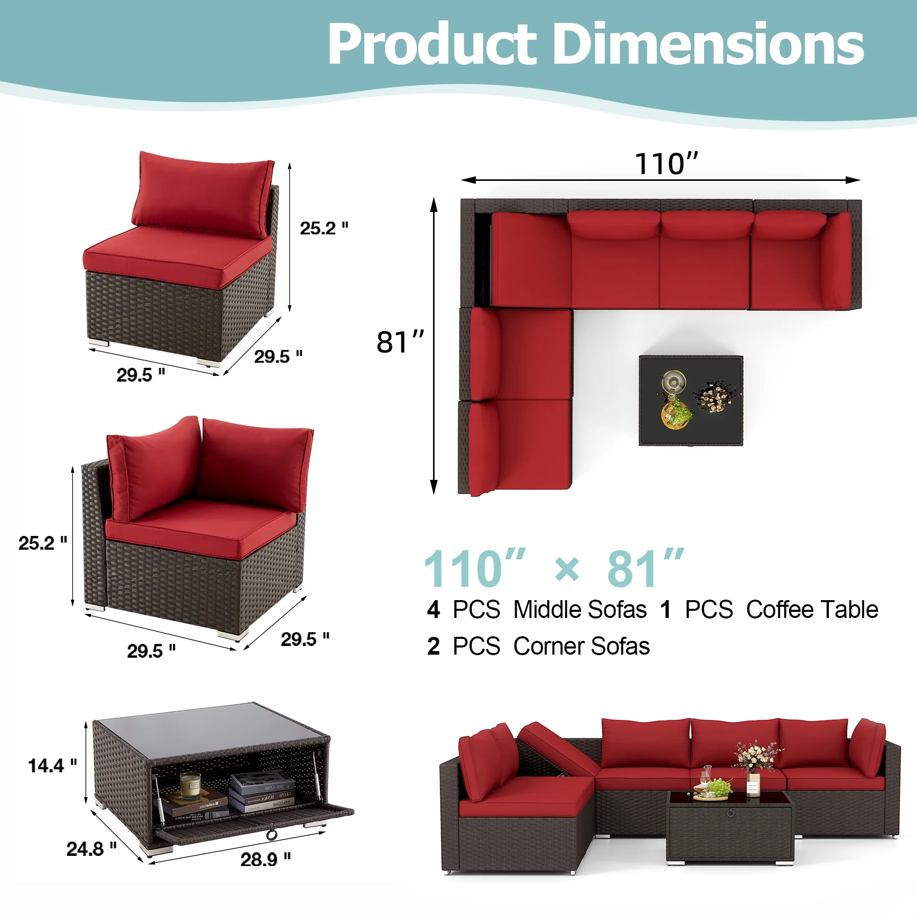 HOMREST 7 Pieces Outdoor Patio Furniture Set with 44