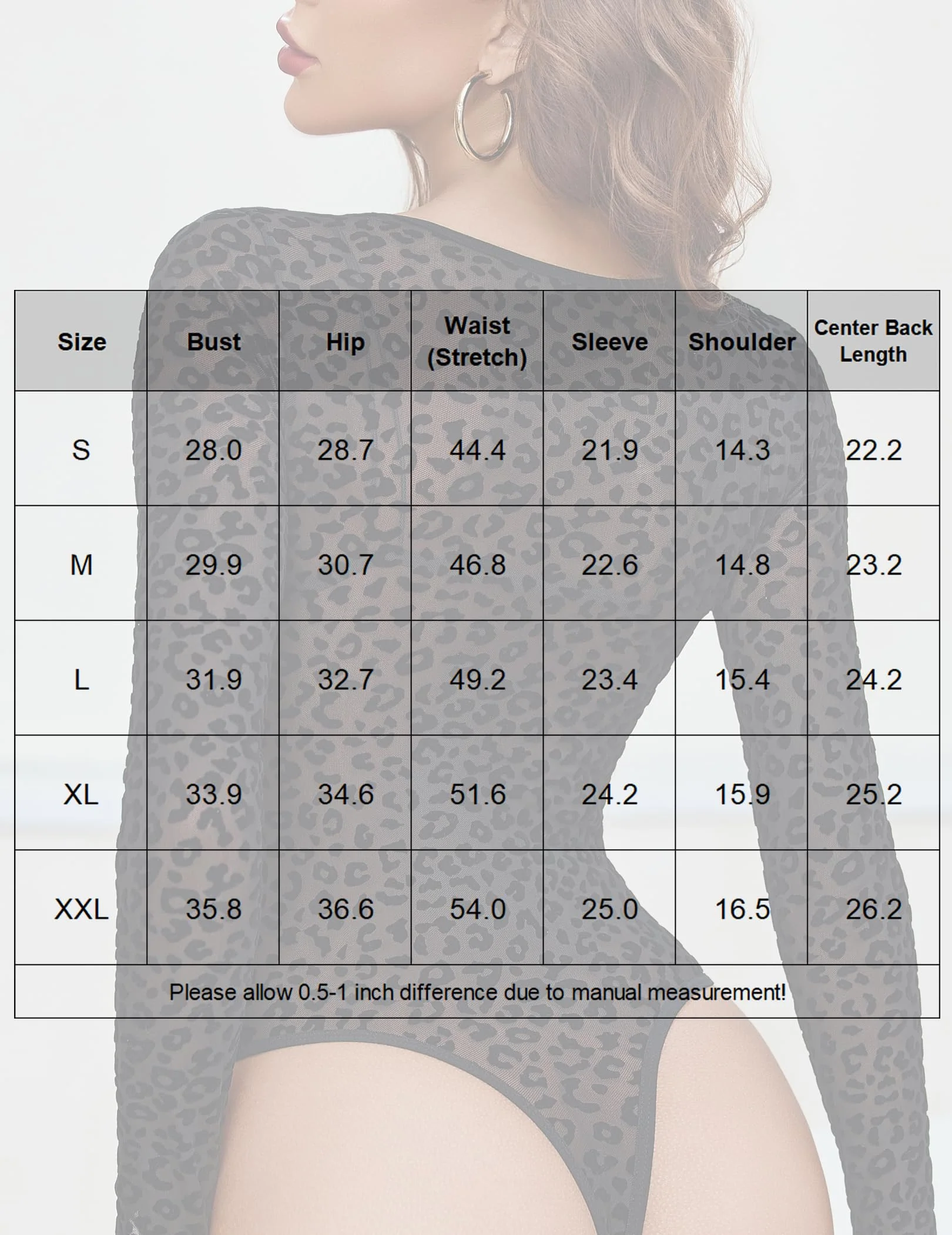 Avidlove Long Sleeve Bodysuit for Women V Neck Sheer Mesh Body Suits Leotards Going Out Tops (Black Leopard, Large)