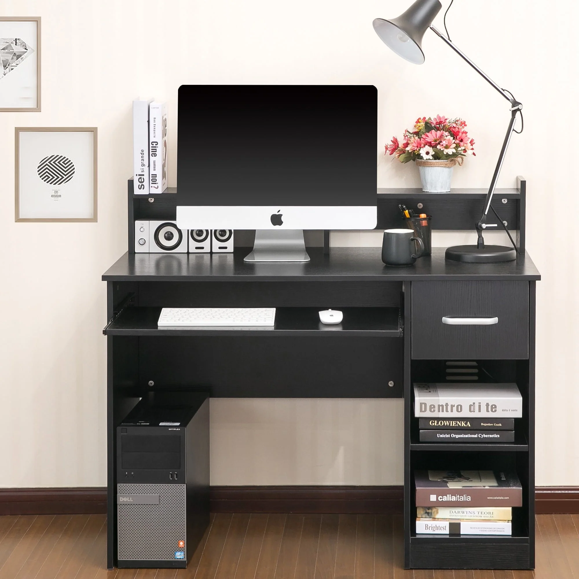 Ktaxon Wood Computer Desk Office Black Laptop PC Work Table Home Drawer & Keyboard Tray