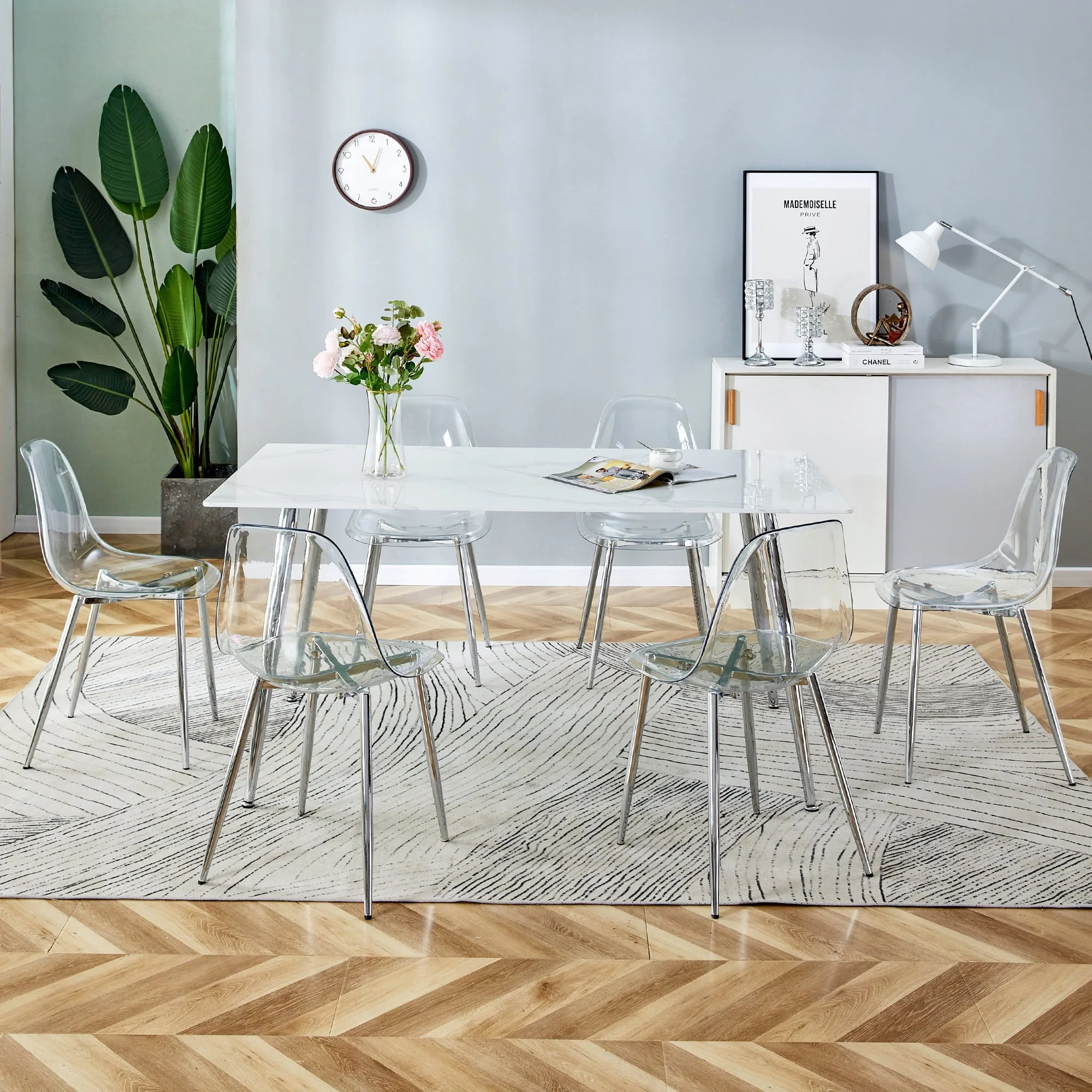 PWOPWOE Modern Minimalist Rectangular Glass Dining Table with 0.4 