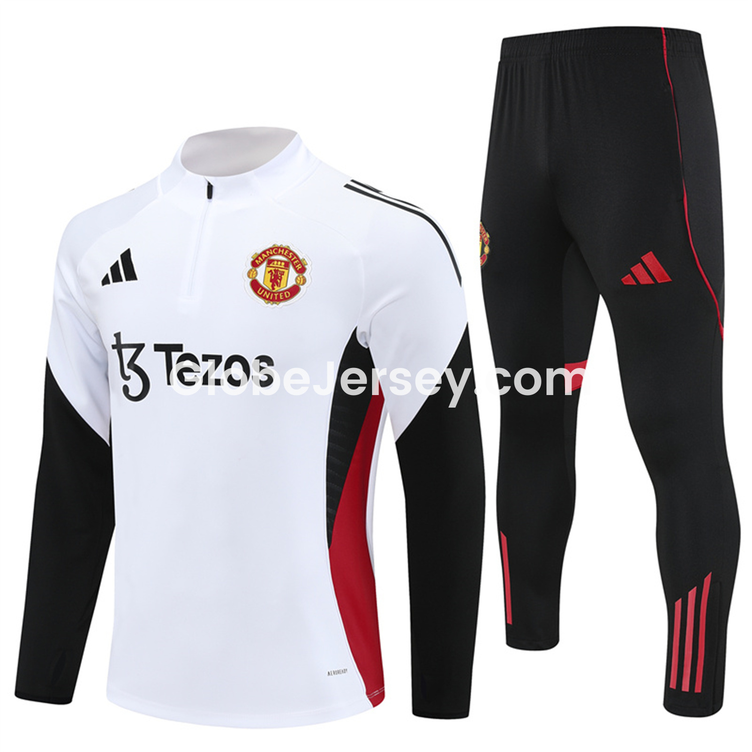 Manchester United 25-26 Long Sleeves Training Set - White Top & Black Pants