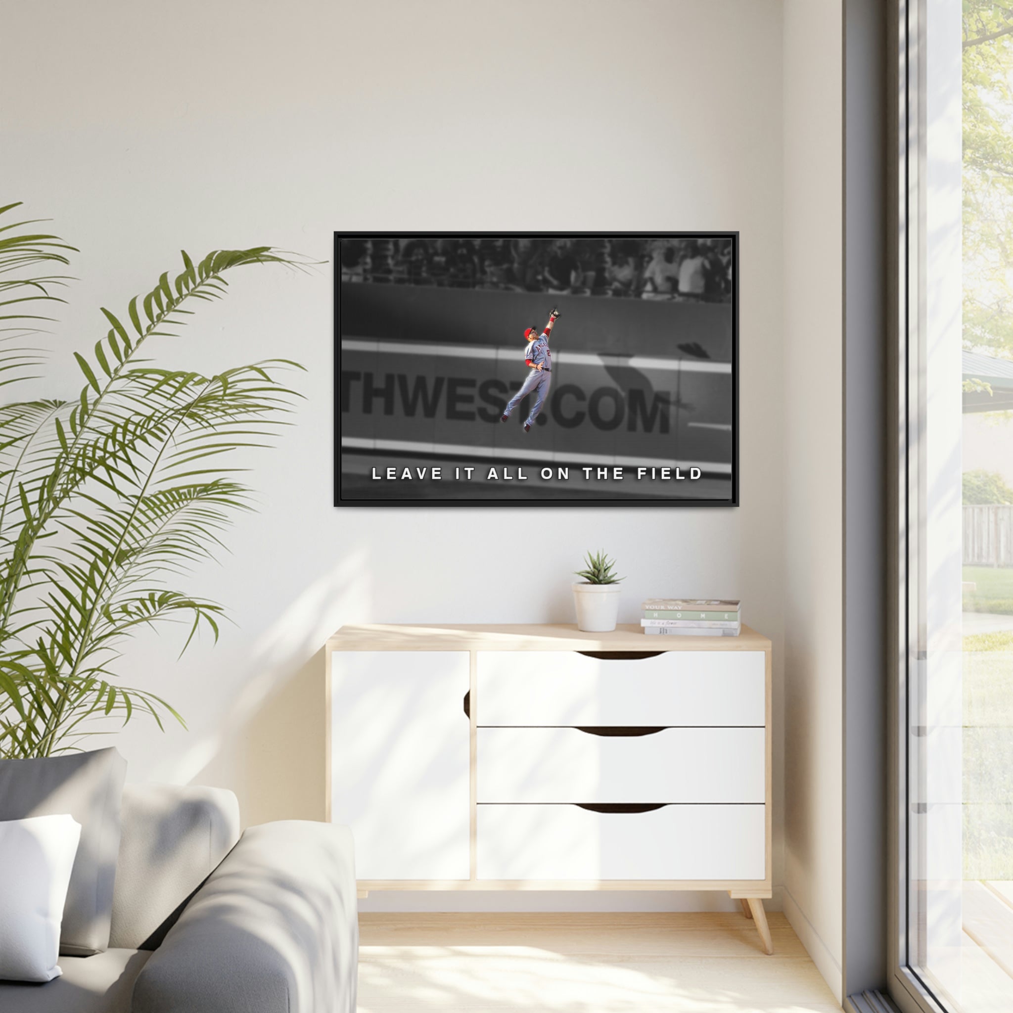 Mike Trout Los Angeles Angels Leave it All on the Field Premium Wall Art Framed Canvas