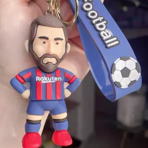 Football Messi Doll Keychain Pendant  Red striped jersey