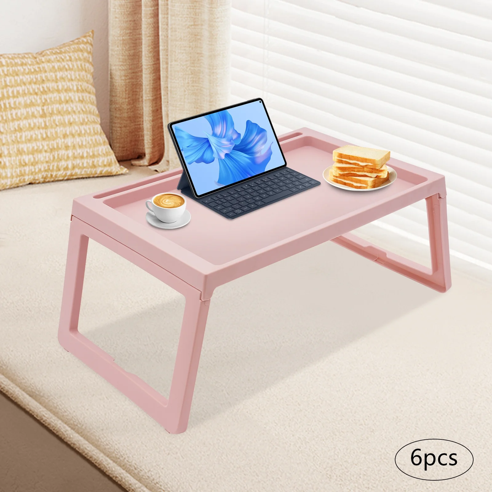Set of 6 Lap Desk for Bed, PP Foldable Laptop Table, Portable Lap Desk, Home Office Laptop Desk Table for Notebook Tablet,Bed Tray Table, Kids Bed Dinning Desk (white)