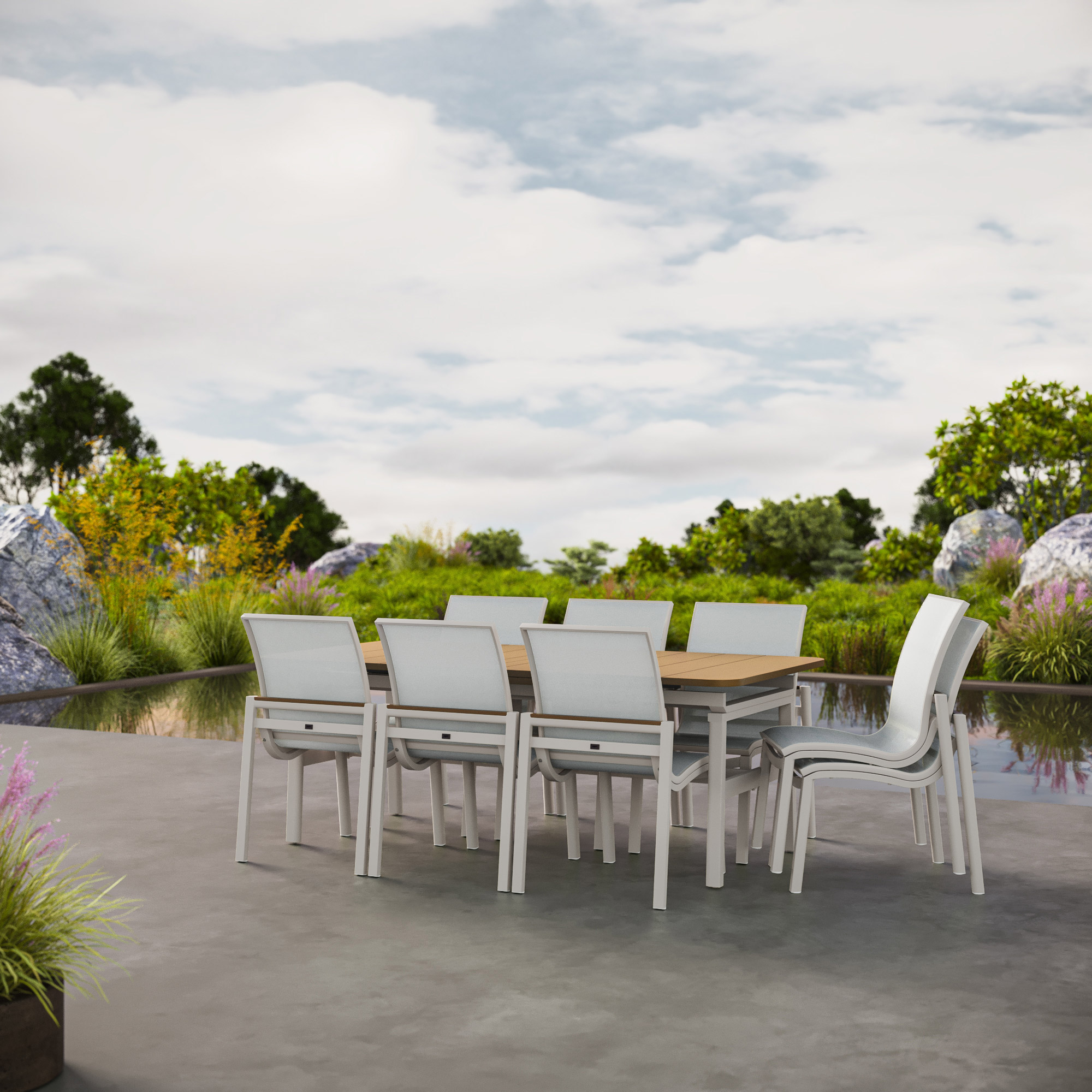 Agio Morien 9-piece Expanding Outdoor Dining Set with Stacking Chairs