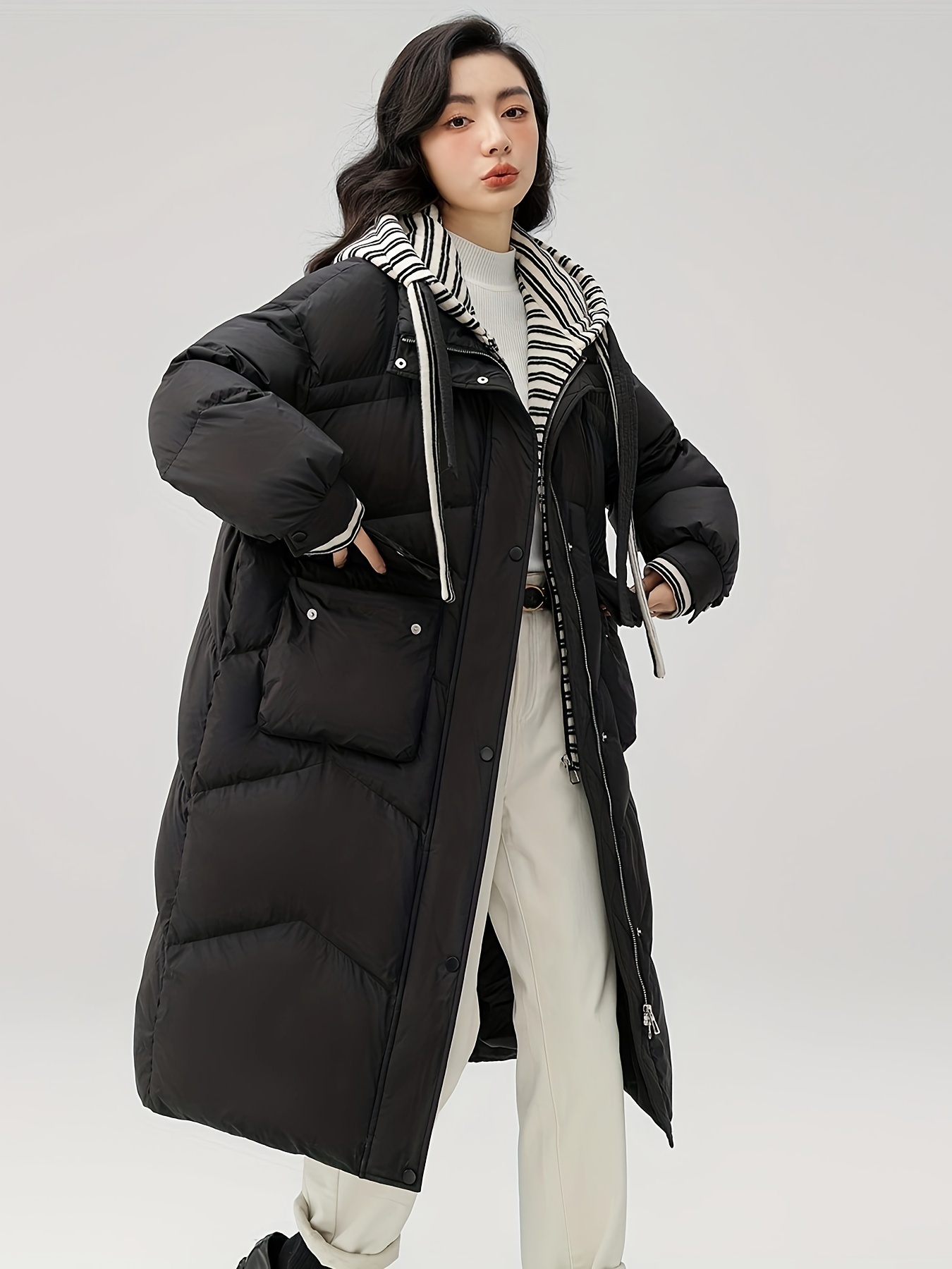 Women’s Classic Long Hooded Down Jacket – Cozy & Warm, Casual Mid-Length Puffer with Zip Closure for Fallu002FWinter