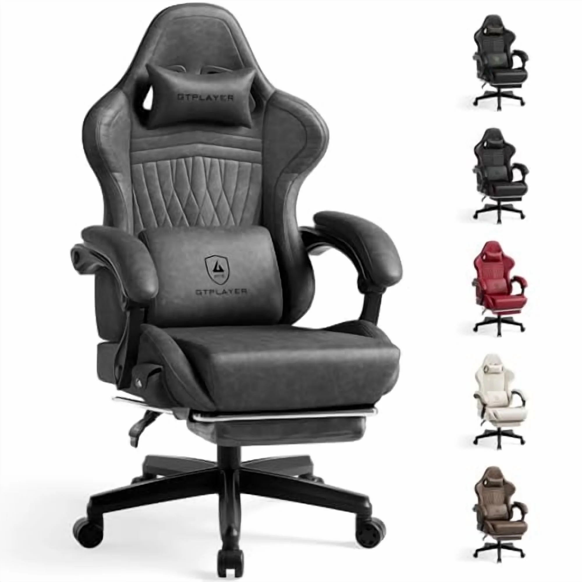 GTPLAYER Gaming Chair with Speakers, Video Game Chairs with Footrest, PC Gamer Chairs for Adults - Padded High Back Ergonomic Reclining Silla Gamer, Linkage Armrest, Ace Pro, Grey