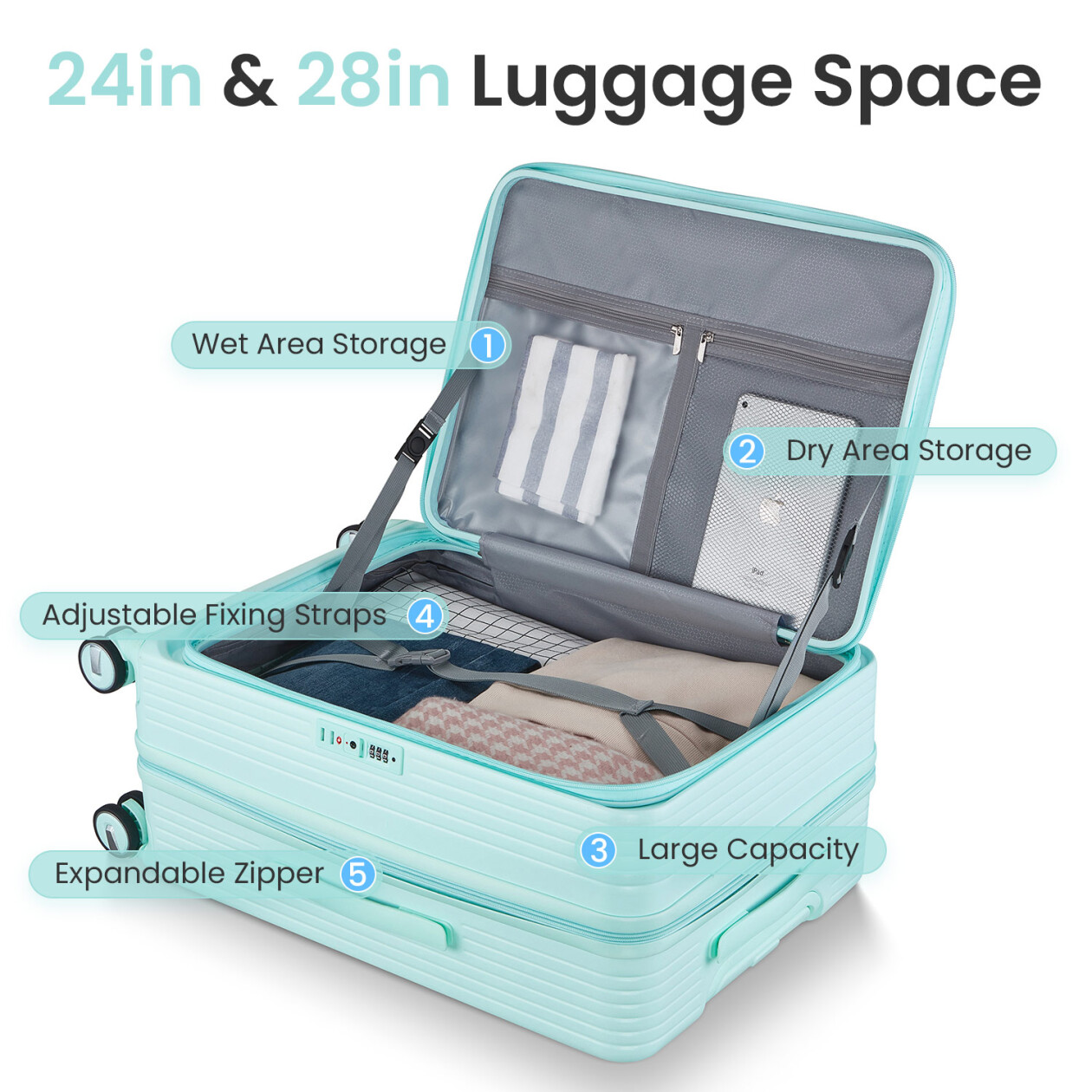 3 Piece luggage sets, Expandable Luggage 20/24/28 Inches with TSA Lock, PC Hardshell Luggage with Front Compartment, Airline Approved, Pink