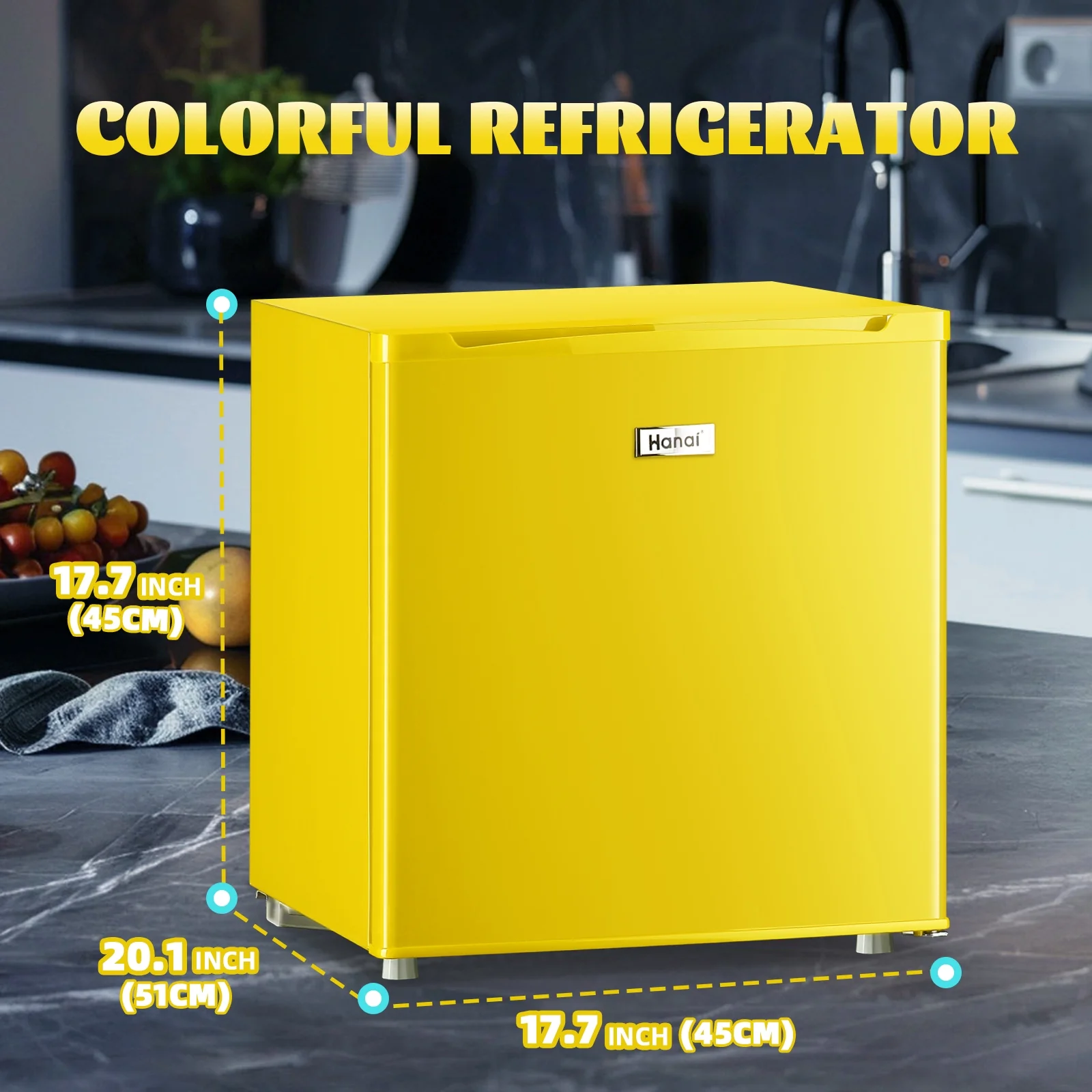 WANAI 1.7 Cu.Ft Mini Fridge with Freezer Single Door Retro Refrigerator for Home Dorm Apt Yellow
