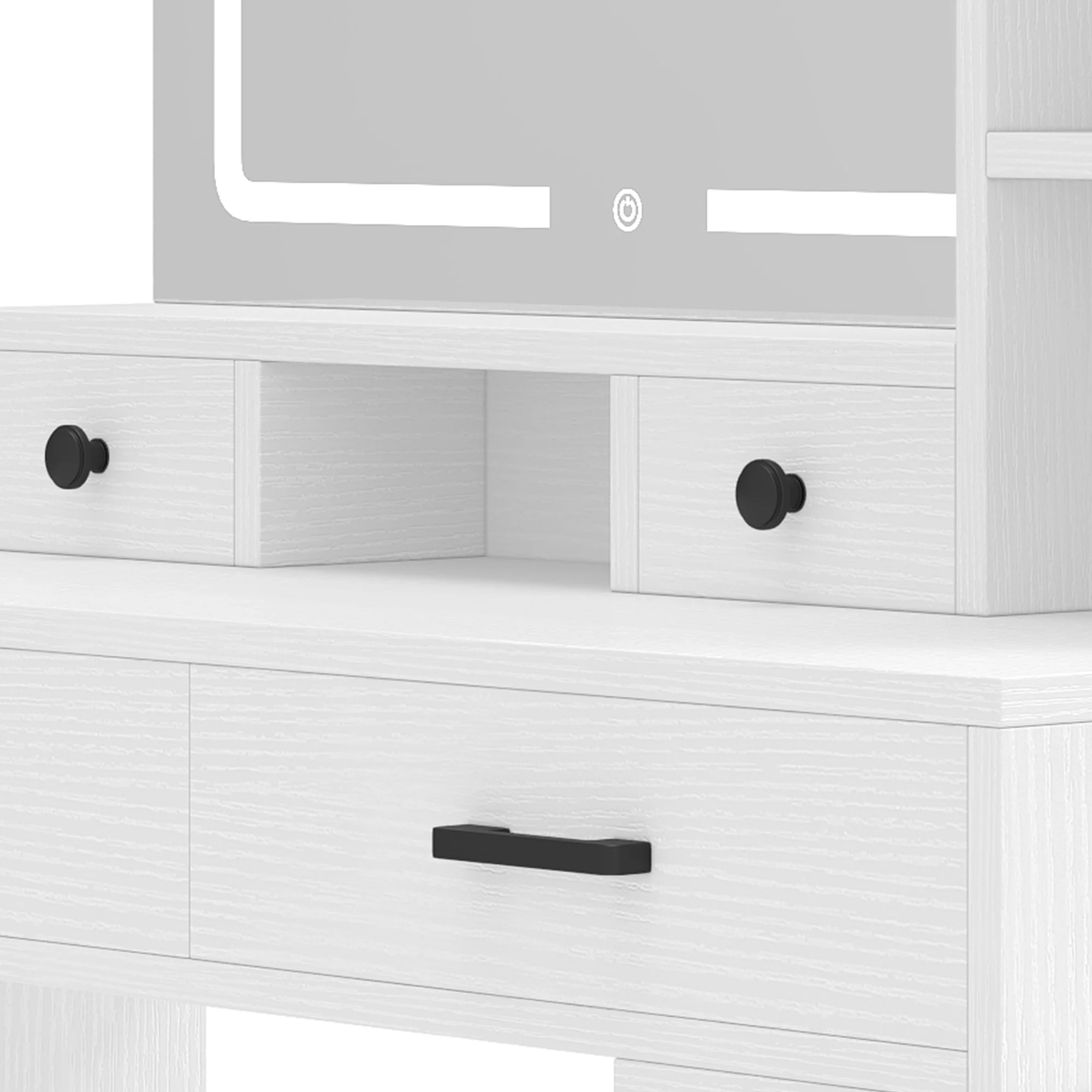 Uforic Vanity Makeup Desk with LED Light Mirror & Power Outlet, 10 Drawers, 4 Storage Shelves, 3 Color Modes & Adjustable Brightness Dressing Table, Corner Vanity,L Shape Change, 65
