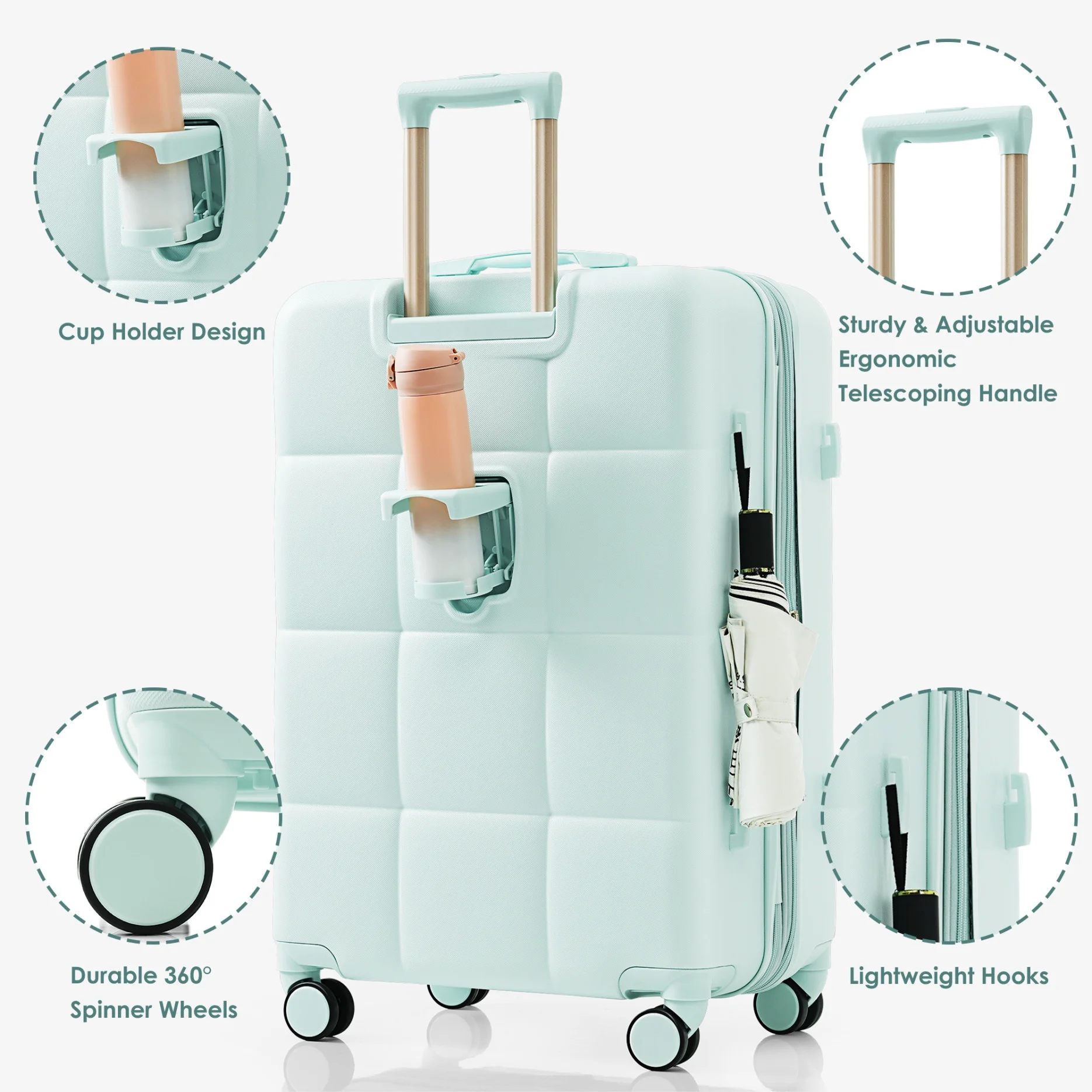 3 Piece Luggage Set , 20/24/28 inches Suitcase Set , ABS Hardshell Expandable Luggage Sets with TSA Lock,20-inch with USB Port, Carry On Luggage for Men Women, Pink