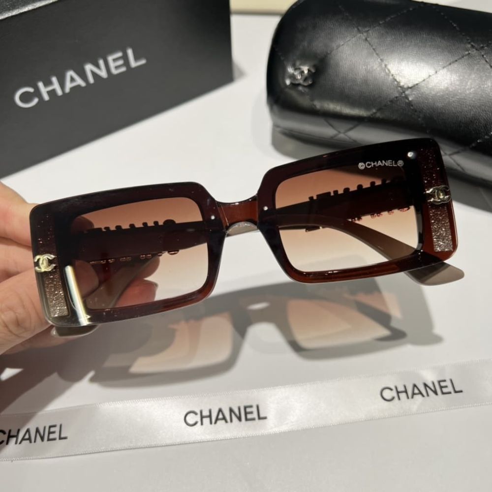 Chanel Rectangle Shiny Design Gradient Sunglasses Brown