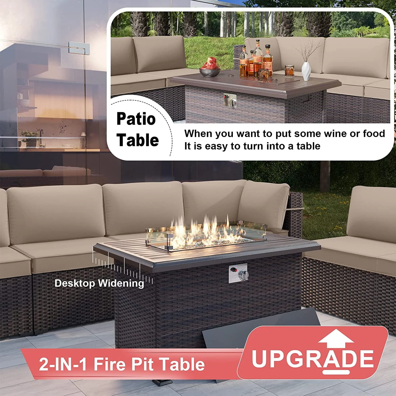 Kullavik Patio Furniture set Sectional Sofa 10 Pieces PE Rattan Wicker Patio Conversation Set w/43