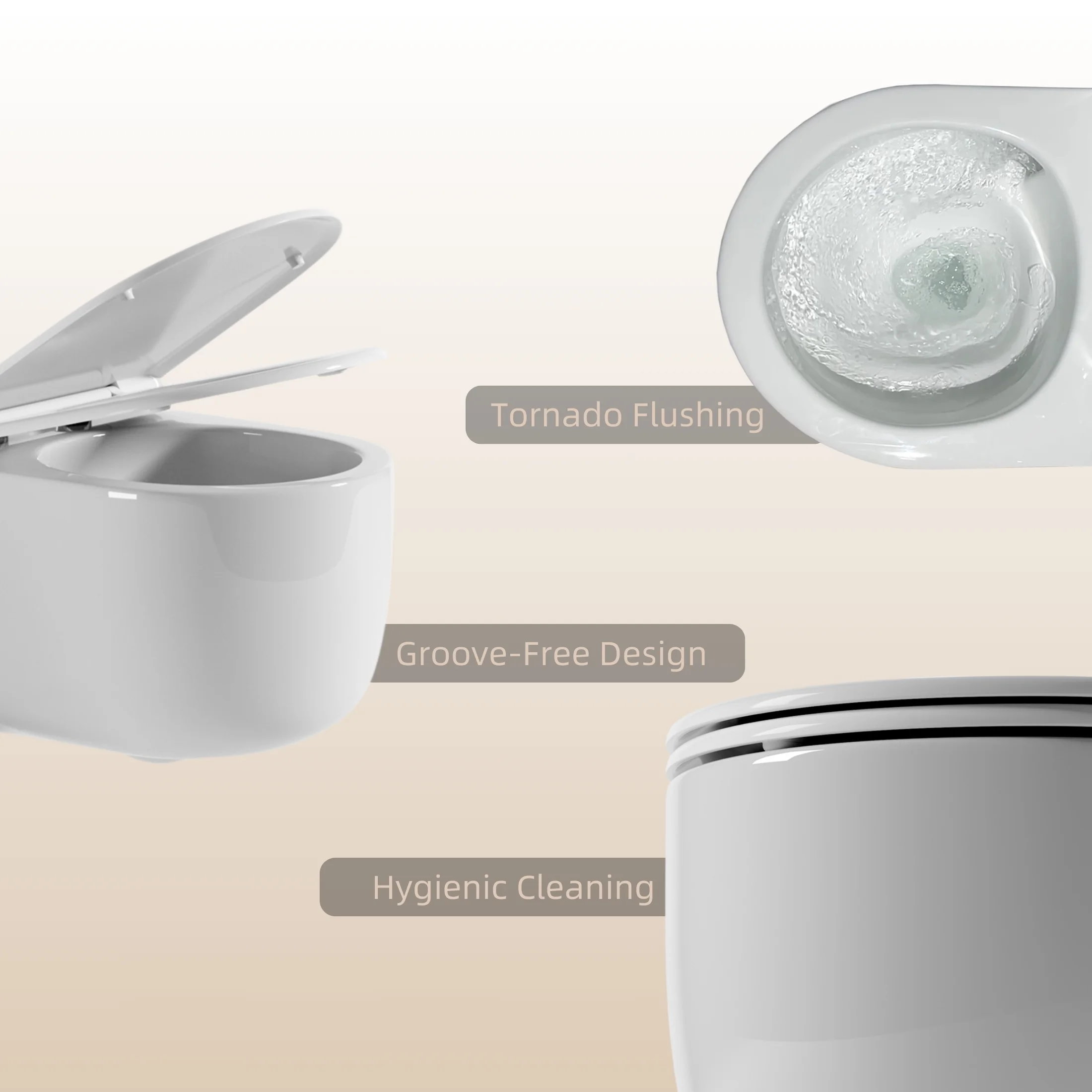 Los Flexi Compact Wall-Mount Toilet Set - Round Bowl, In-Wall Tank, Tornado Flush, Actuator Plate Included