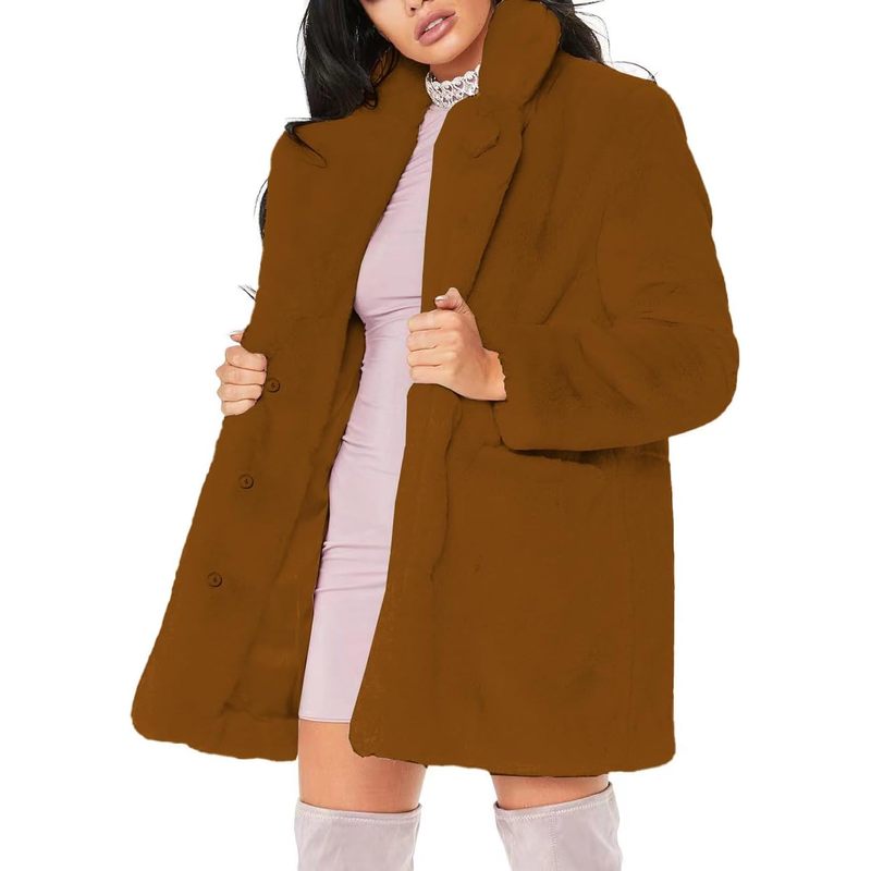 Women's Winter Warm Lapel Faux Fur Coats with Inner Lining & Buttons