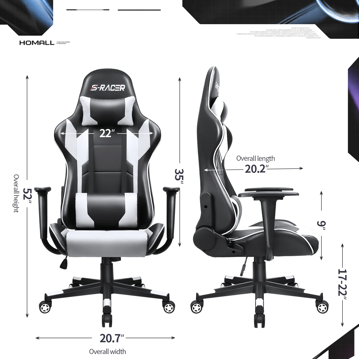 Homall Gaming Chair Office Chair High Back Computer Chair Leather Desk Chair Racing Executive Ergonomic Adjustable Swivel Task Chair with Headrest and Lumbar Support, Purple