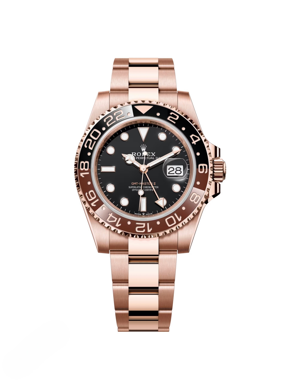 【Super Clone】RLX GMT-Master II 40mm Root Beer Black Dial Oyster Bracelet 18k Rose Gold Watch 126715chnr-0001