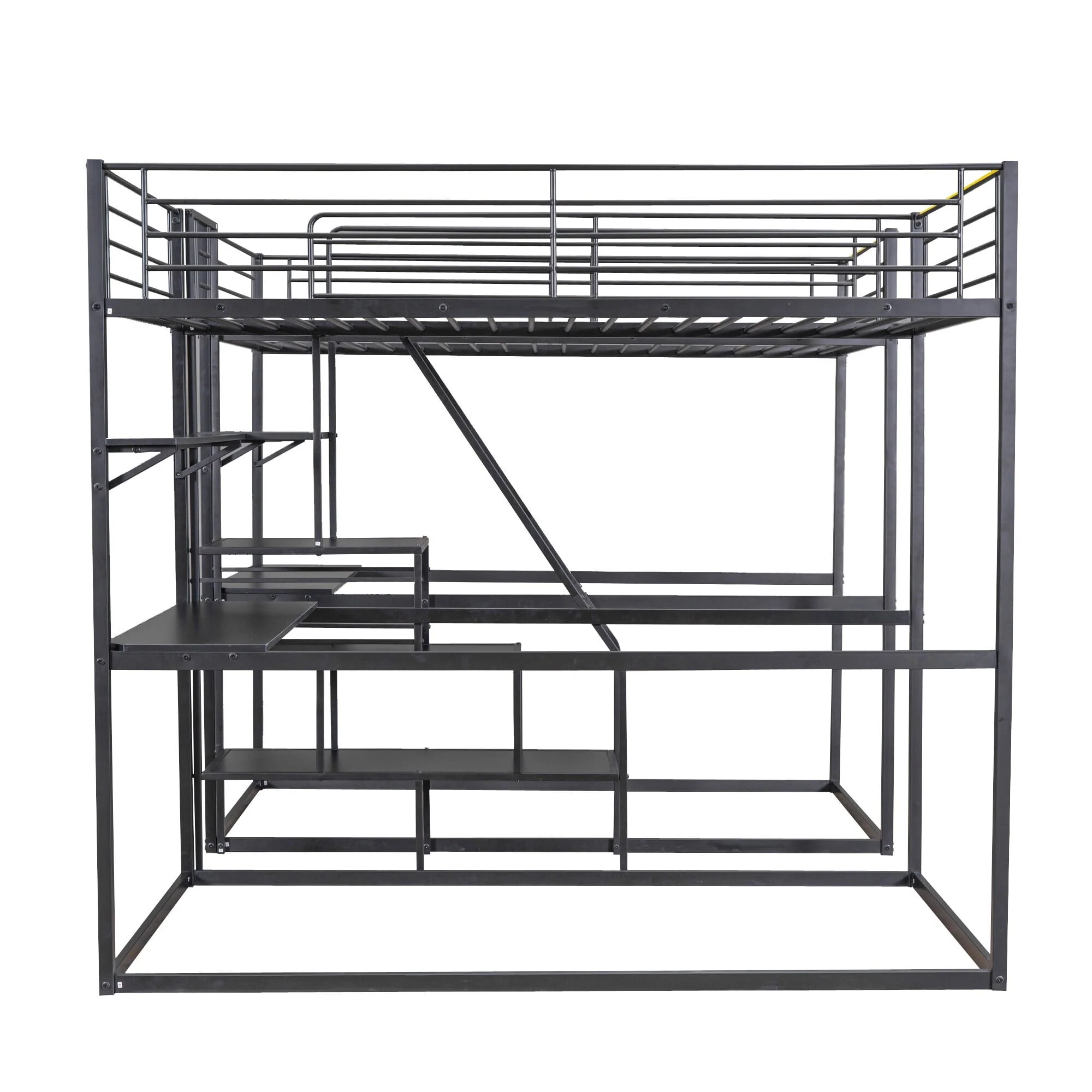DreamBuck Double Twin over Twin Metal Bunk Bed with Desk, Shelves, and Storage Staircase, Black