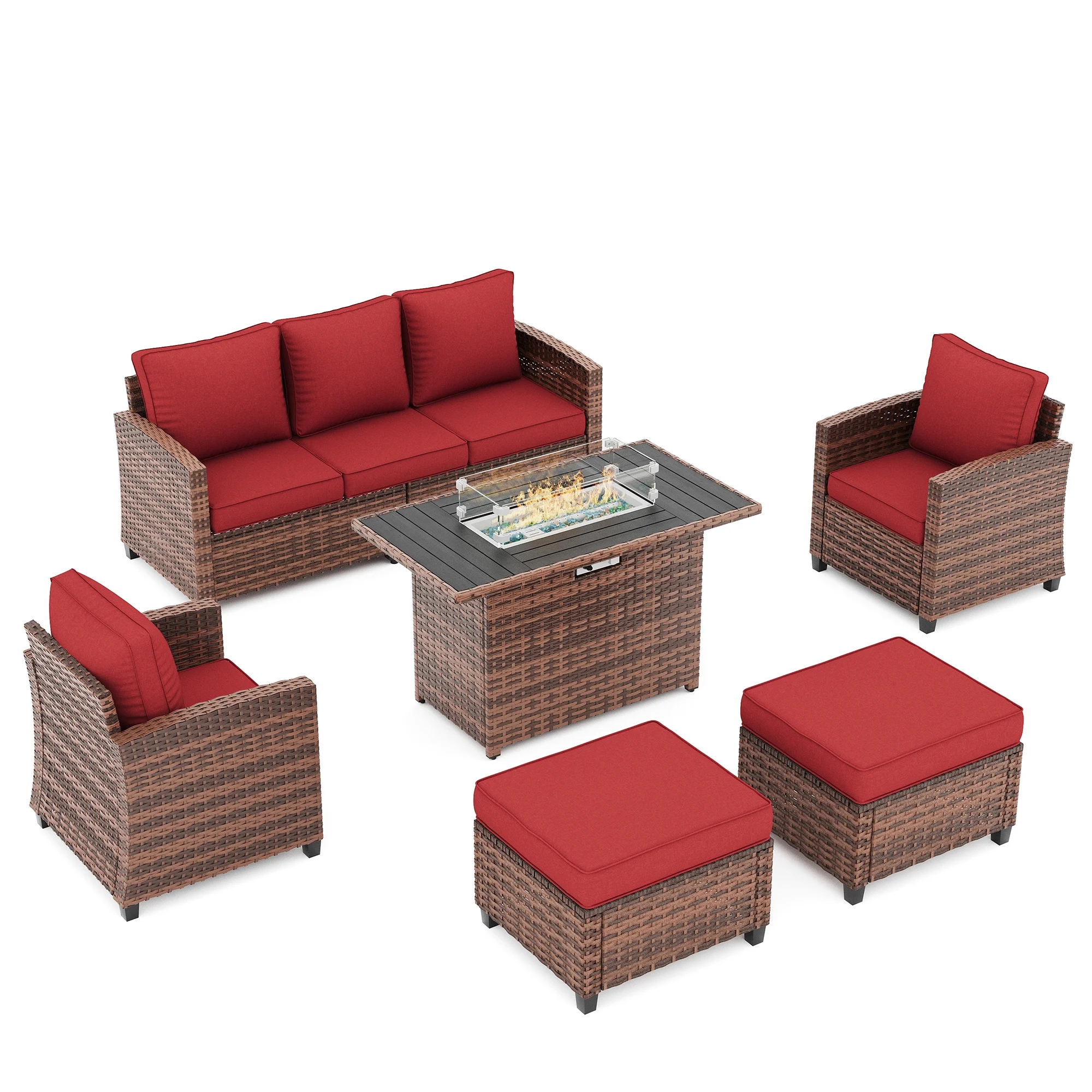 POTEBAN Patio Furniture Set, 7 Pieces Outdoor Sectional Sofa Couch with Chairs, Ottomans and Comfy Cushions, All Weather Wicker Rattan Patio Conversation Set for Garden Backyard Dark Grey