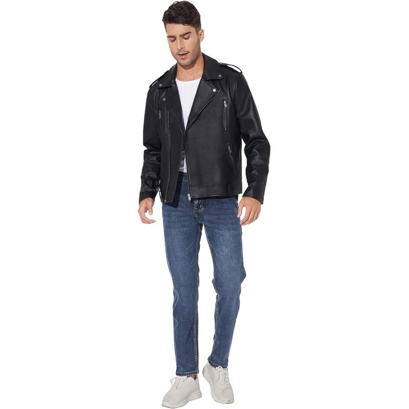 Faux Leather Jacket Men - Black Bomber Jackets Motorcycle Stand