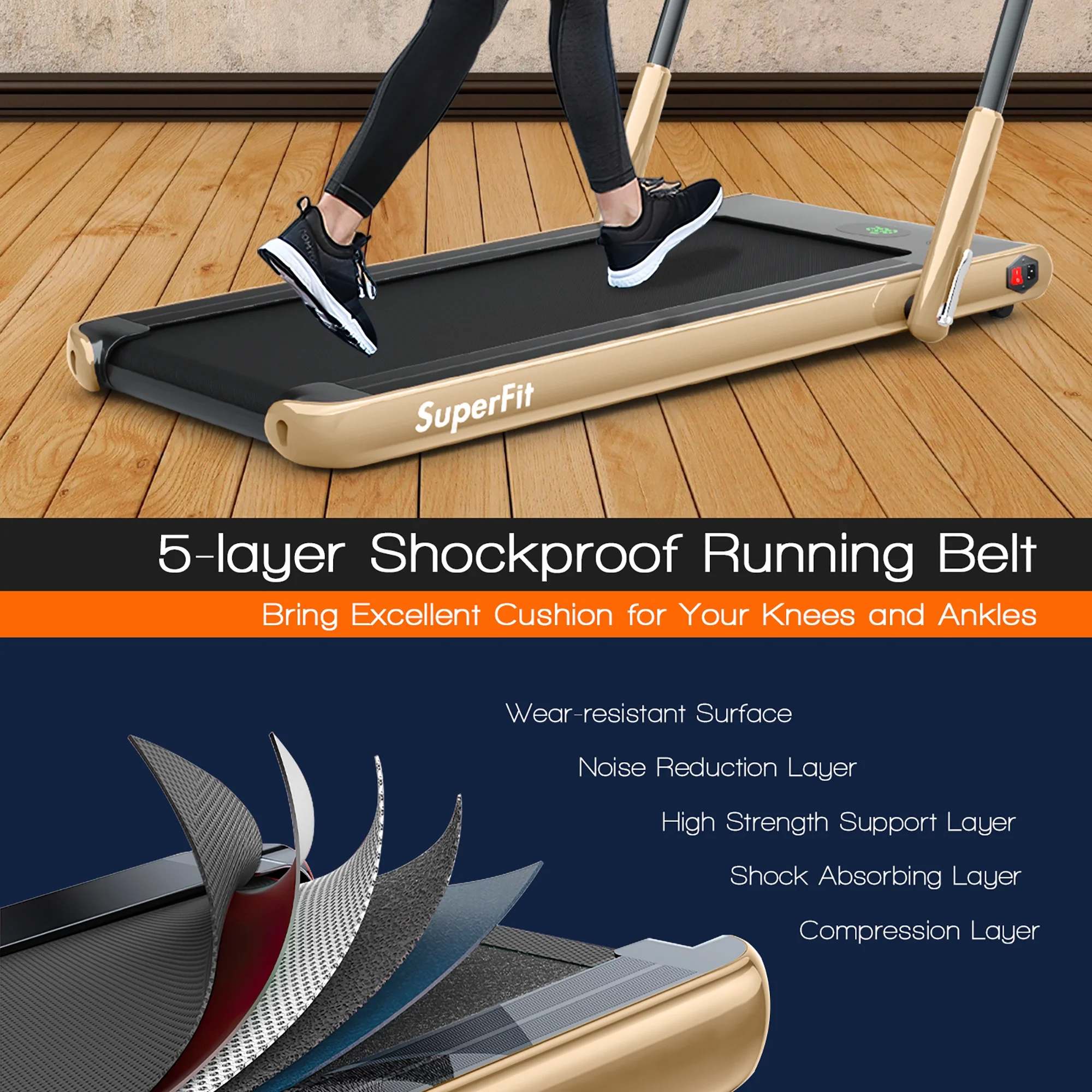 SuperFit Up To 7.5MPH 2.25HP 2-in-1 Folding Under Desk Treadmill W/Speaker Controller APP, Single Display Screen Silver