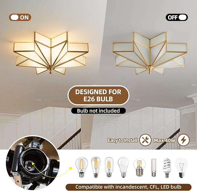 MELLOWWLITE Star Brass Glass Ceiling Light