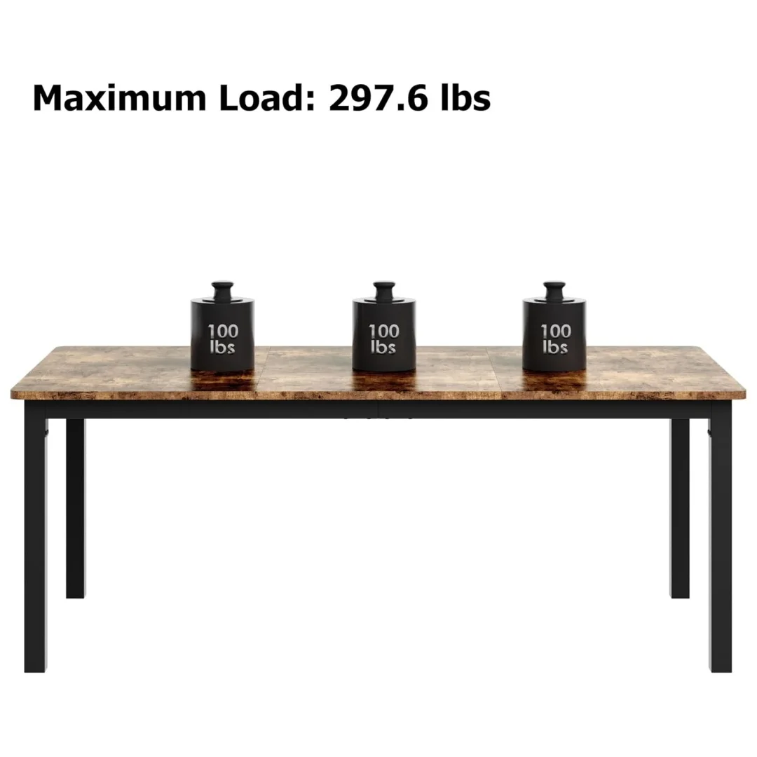 71 Inch Industrial Dining Table, Large Rectangle Kitchen Table with Metal Legs, Round Corners, Wooden Conference Tables Writing Desk for Dining Room, Living Room