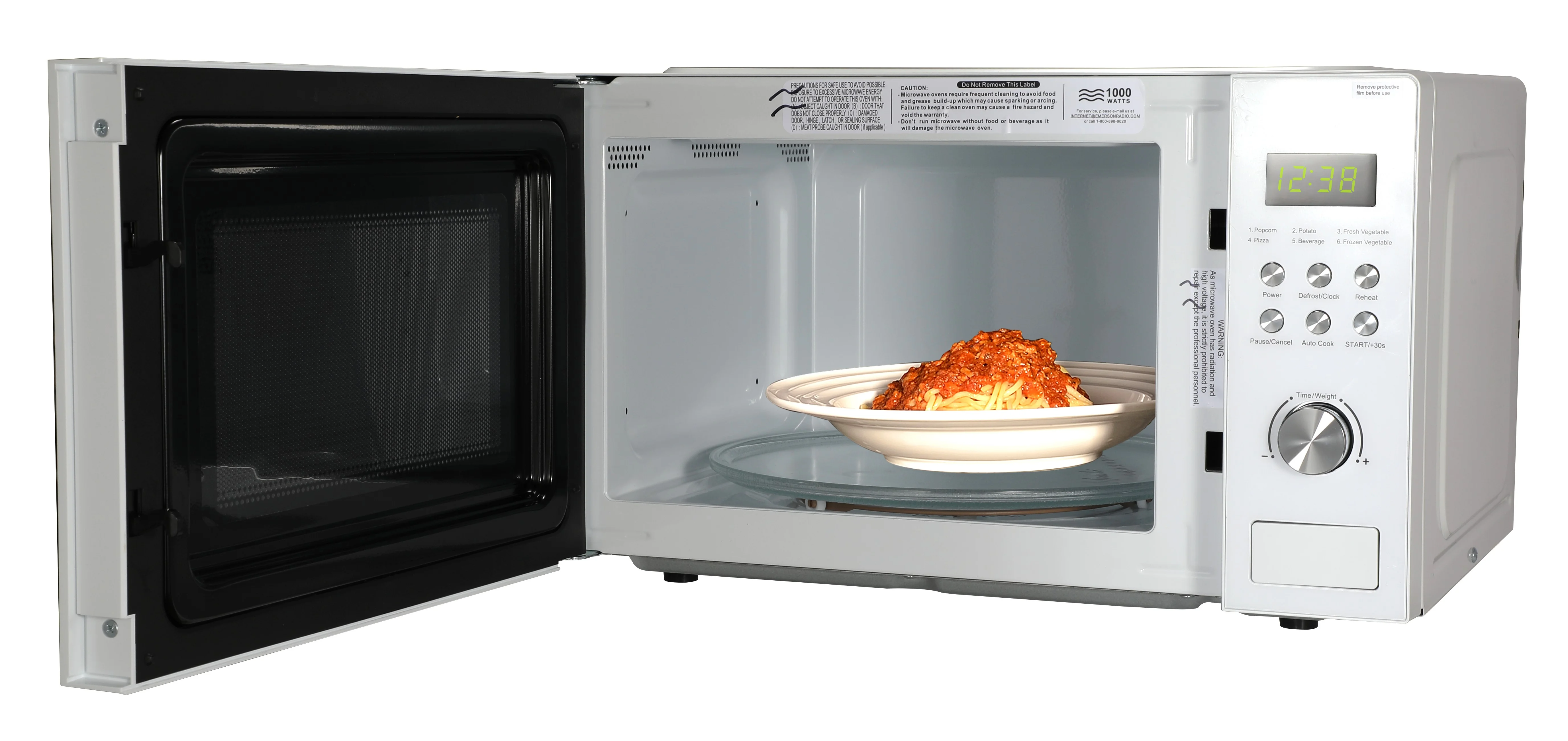 Emerson 1.1 Cu Ft, 1000W White Countertop Microwave Oven, MW1101W