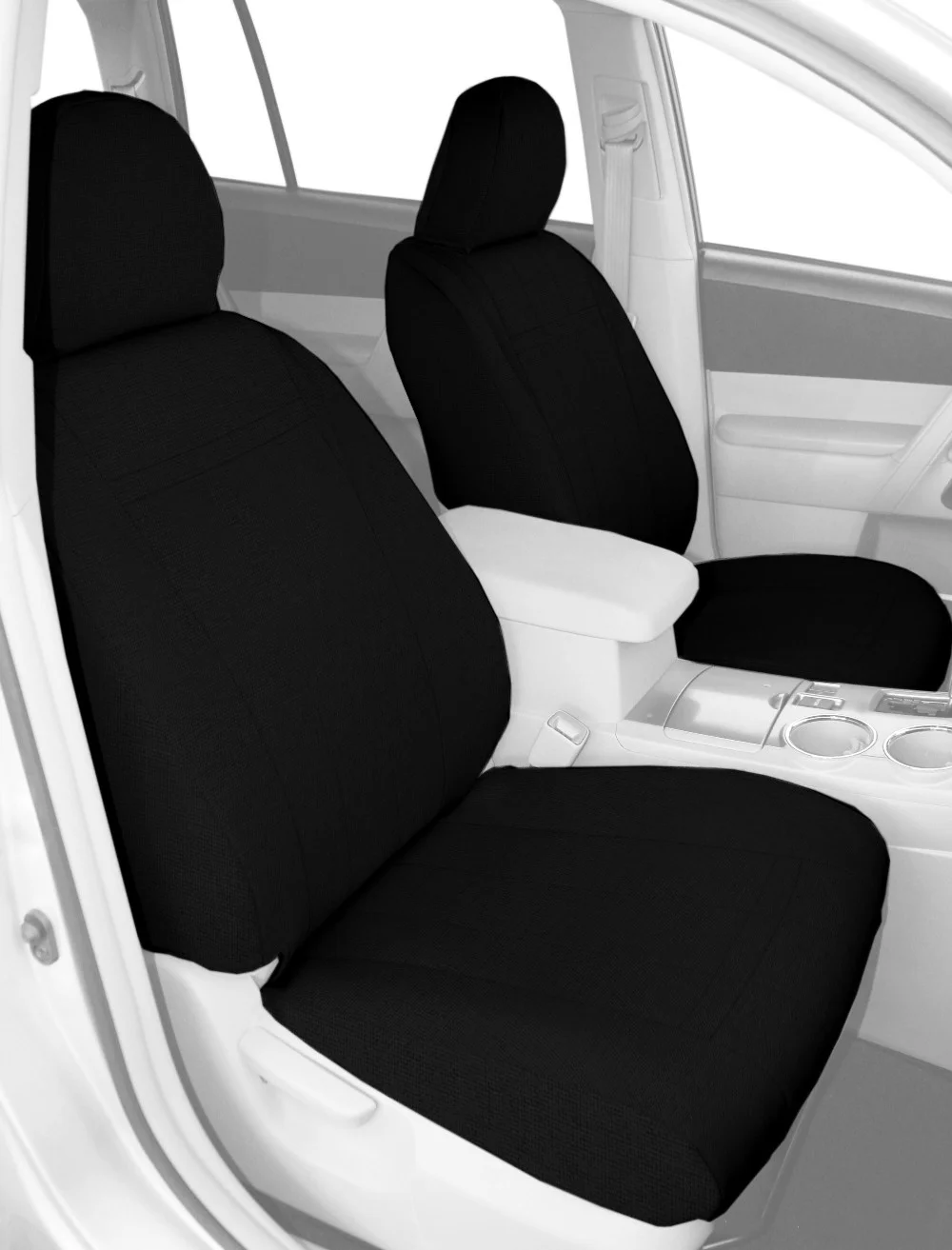 CalTrend Center Captain Chairs Tweed Seat Covers for 2012-2014 Chevy Tahoe - CV486-01TT Black Insert with Black Trim