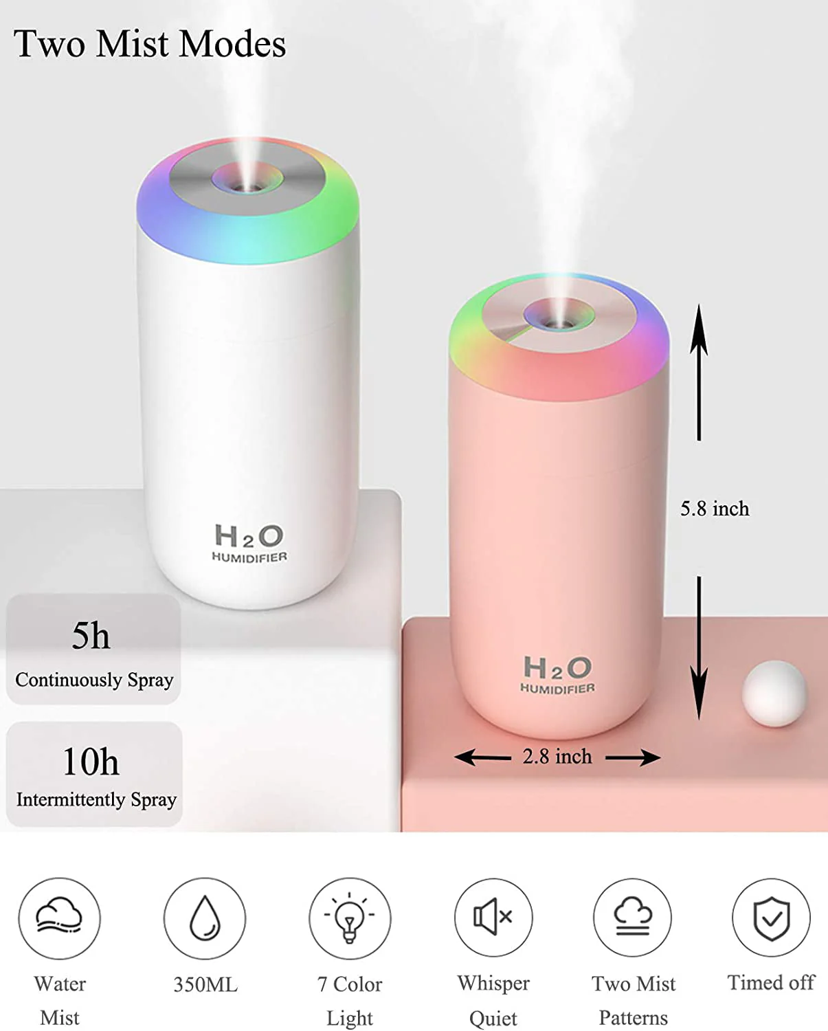 Small Humidifier, USB 350ml Mini Humidifier for Plants, Small Plant Humidifier with Night Light, USB Desk Humidifier for Baby, Plant Humidifier indoor, Small Humidifier (Cyan)