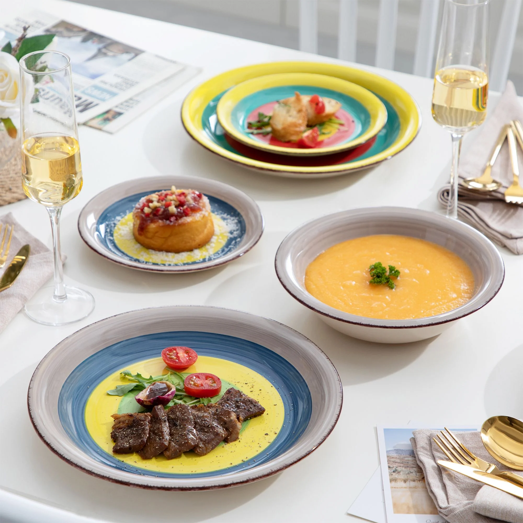 vancasso, Series Arco, 18-Piece Porcelain Dinnerware Set, Colourful Dinner Set, Service for 6