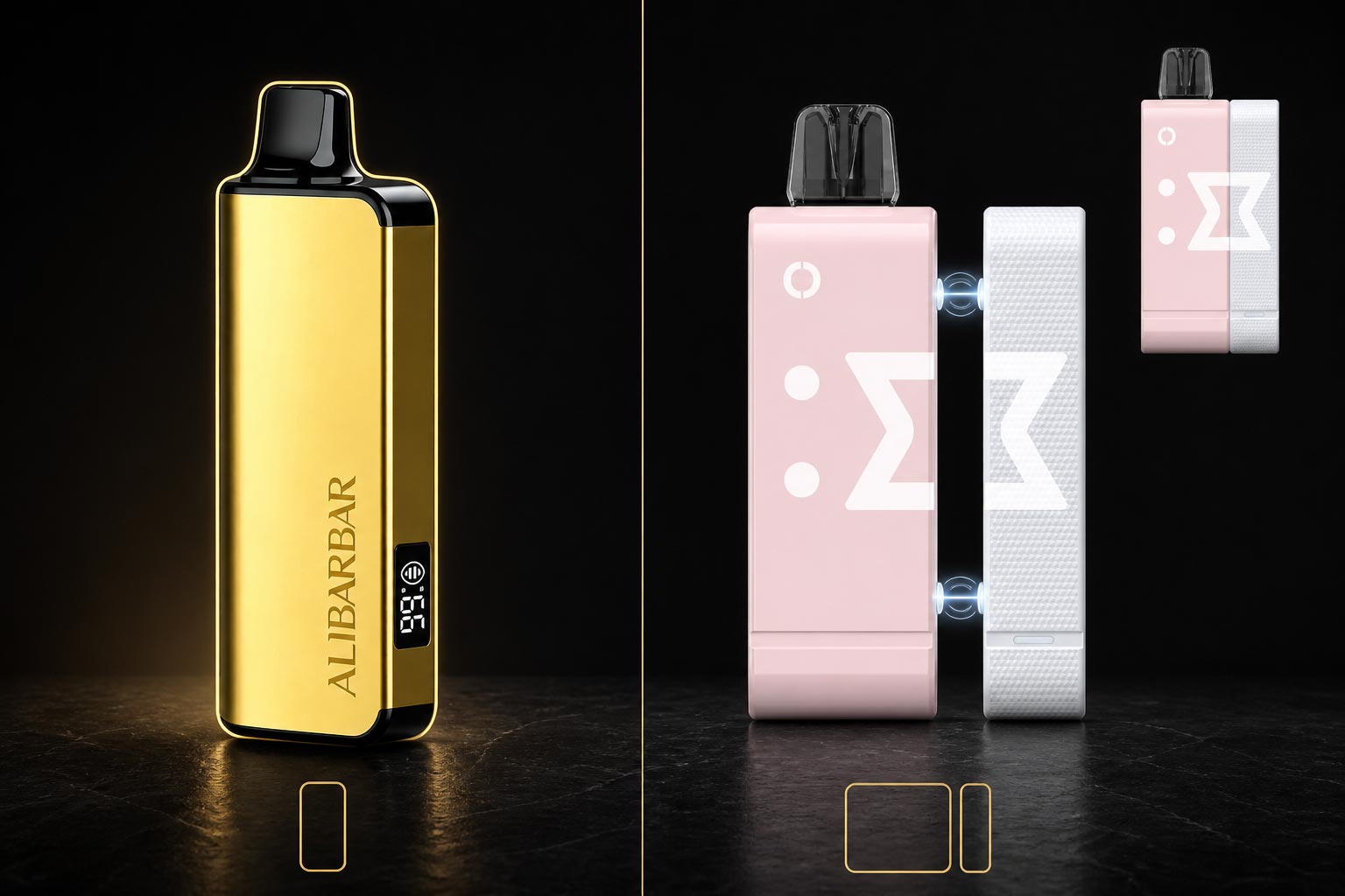 ALIBARBAR sealed one-piece design compared with ELFBAR EW9000 magnetic pod system