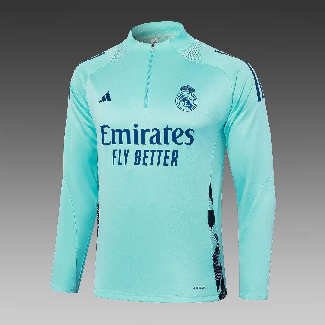 2024/2025 Real Madrid Half-Pull Training Suit Light Green Football Shirt 1:1 Thai Quality