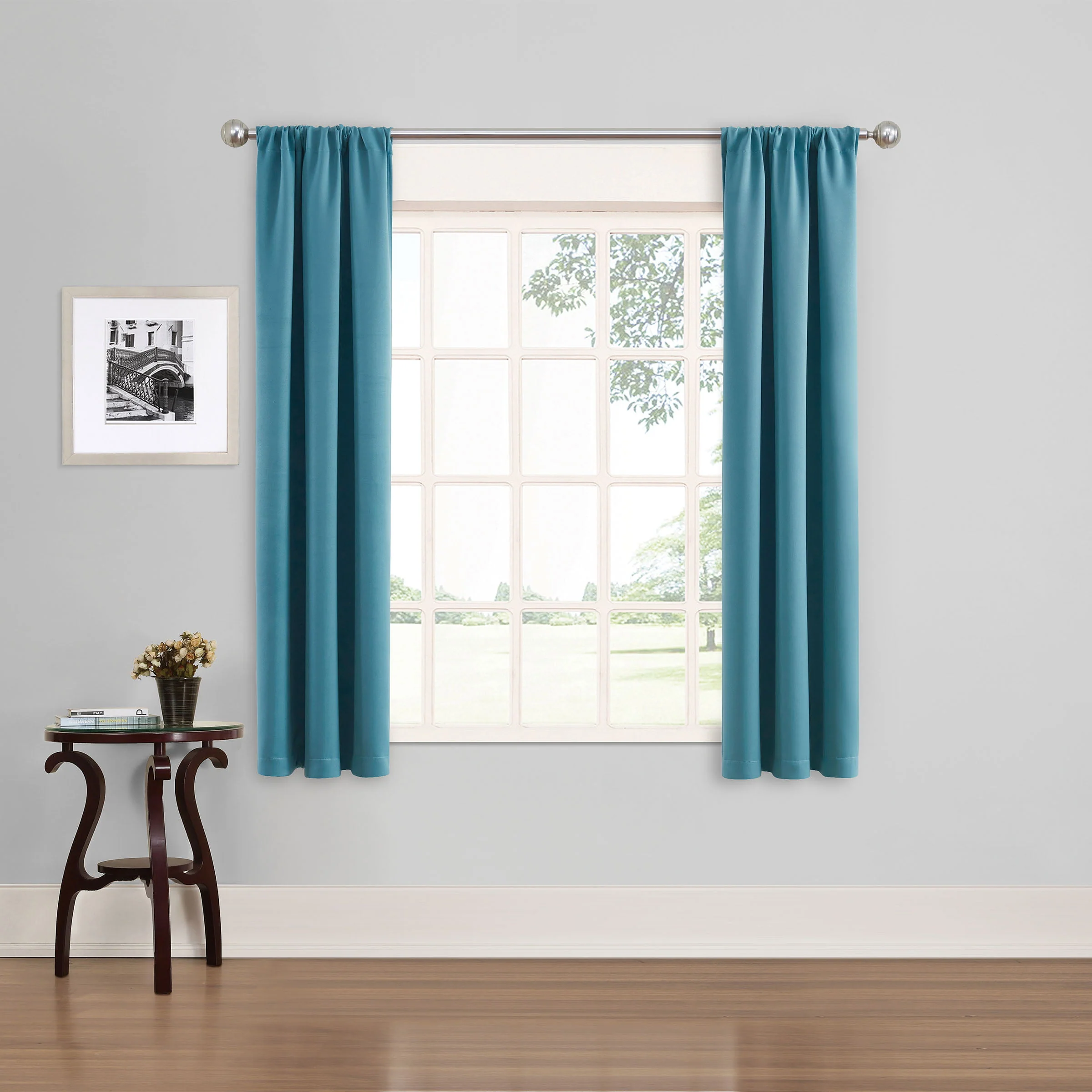 Eclipse Phoenix Solid Color Blackout Rod Pocket Panel Pair, Set of 2, Aegean Blue, 37 x 63