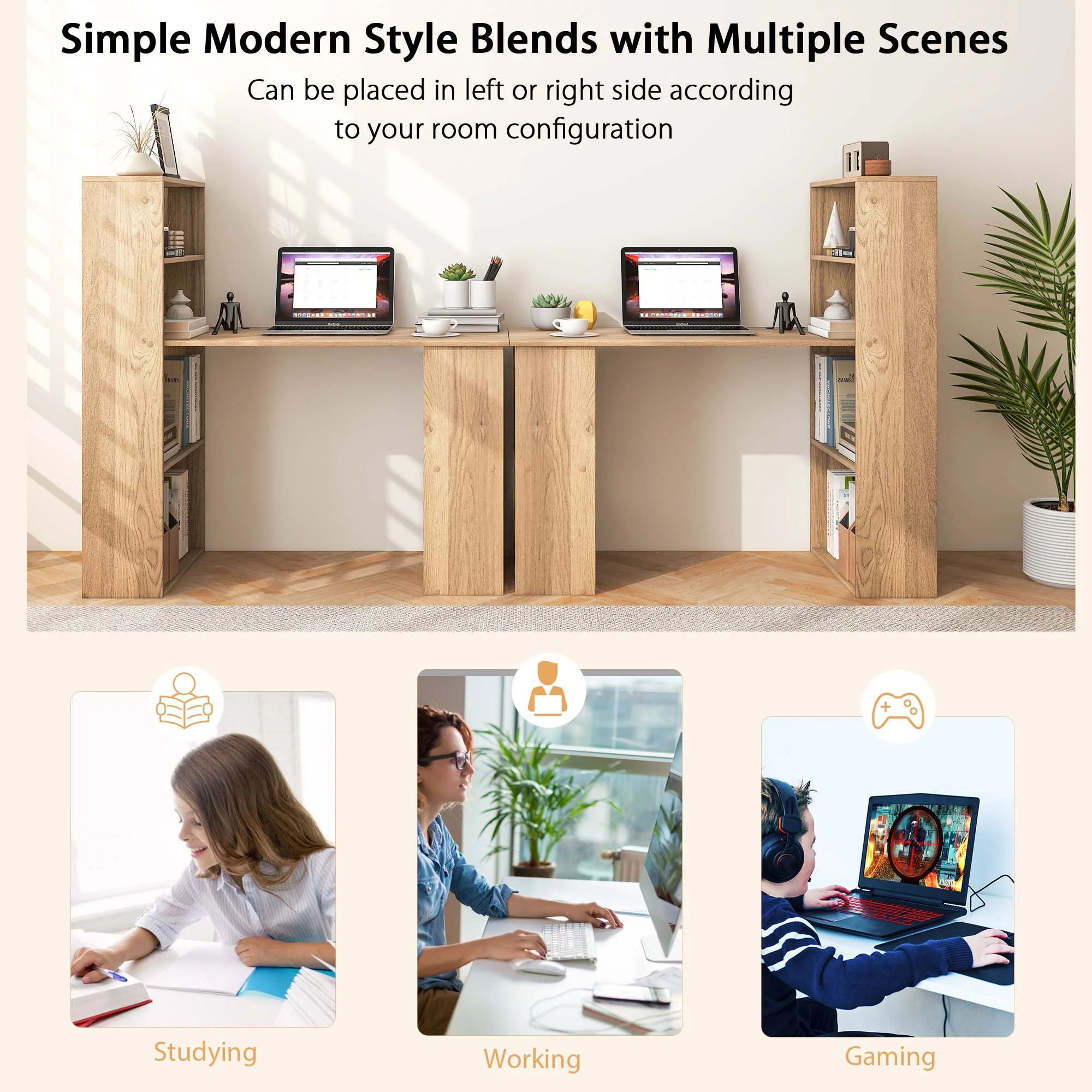 Costway Computer Desk Writing  Workstation Office 6-Tier Storage Shelves Natural