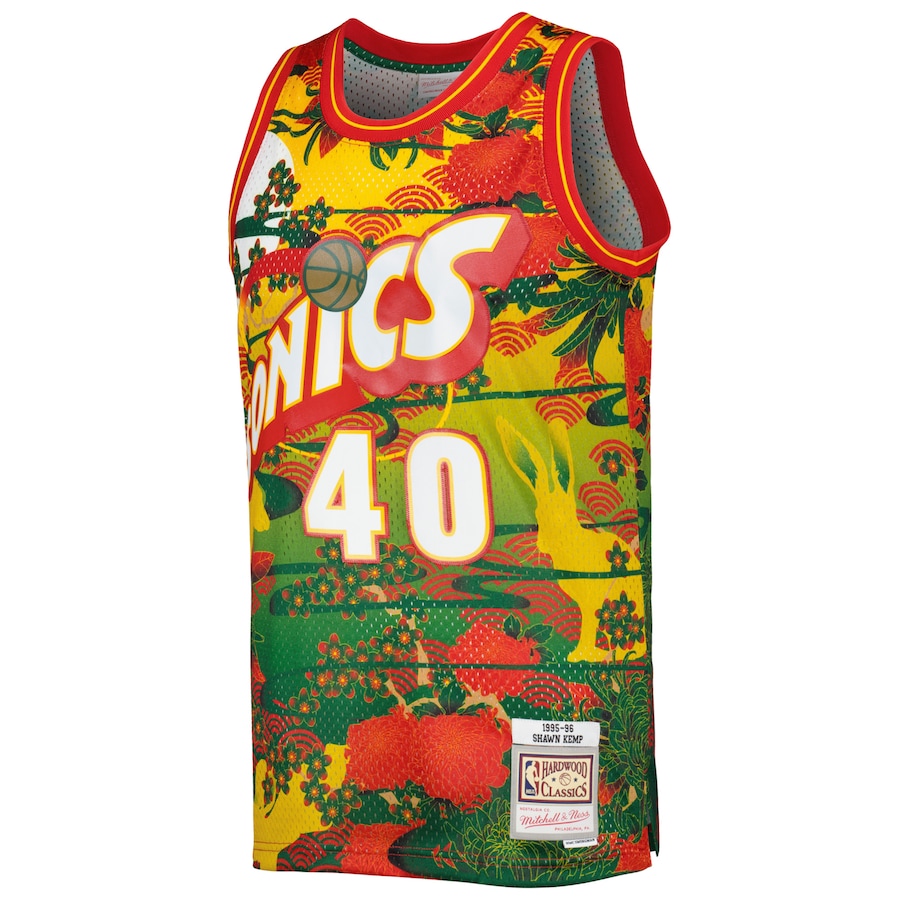 Men's Seattle SuperSonics Shawn Kemp Mitchell & Ness Gold Hardwood Classics Lunar New Year Swingman Jersey