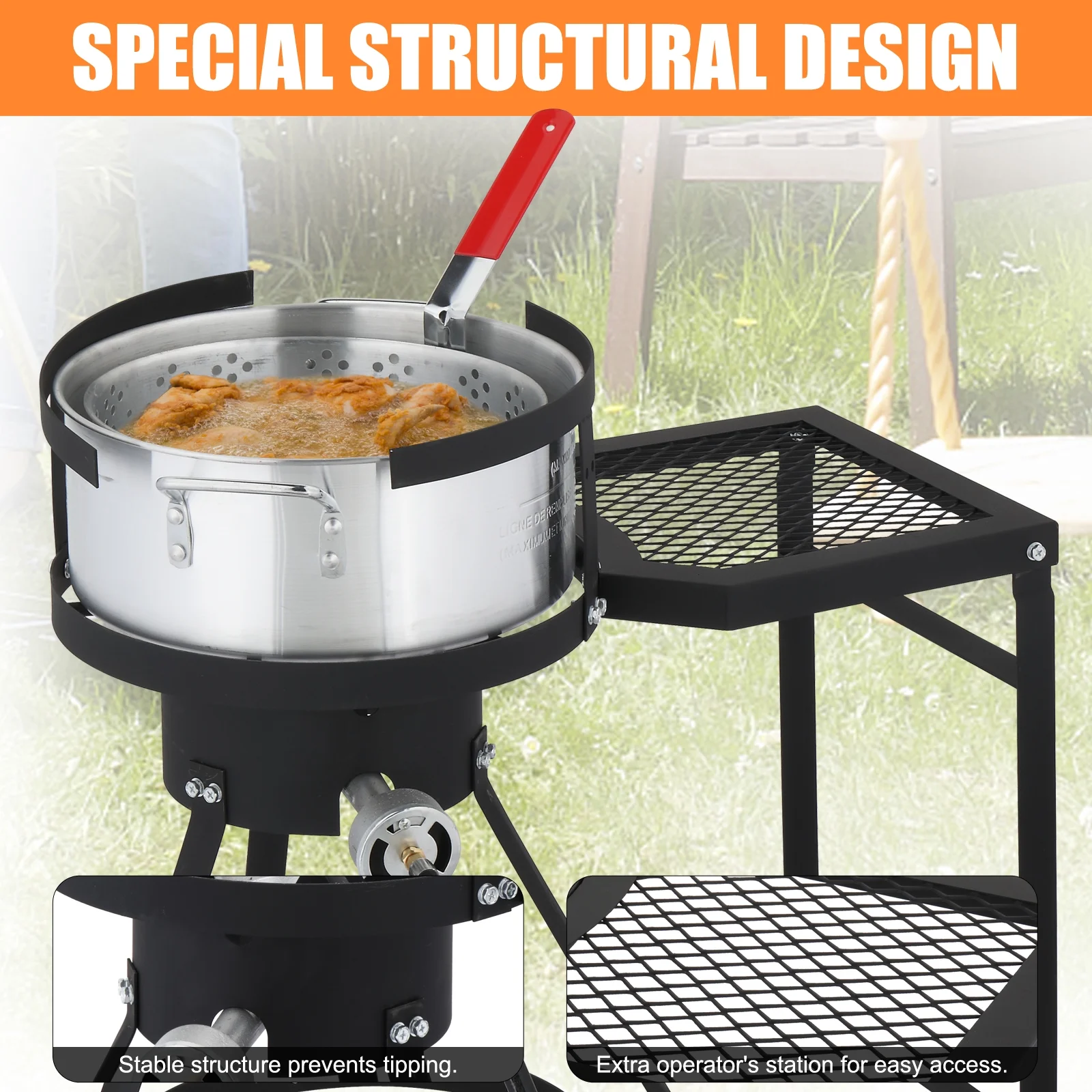 Ktaxon Propane Outdoor Fryer Kit Aluminum Frying/Boiling Turkey Fryer Pot 30QT 4 Piece Set with Side Table