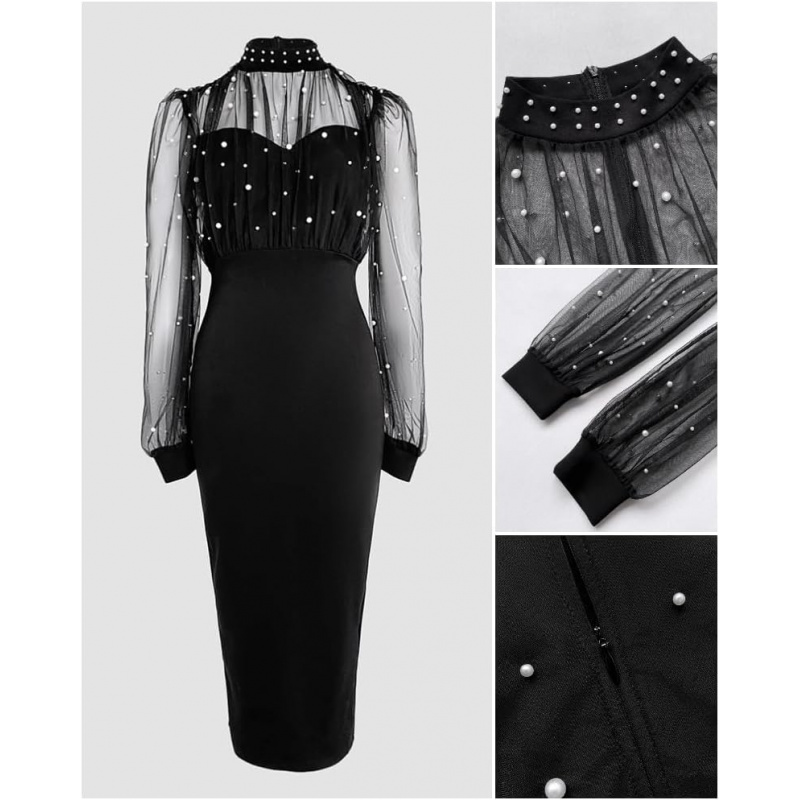 Women's Sexy Bodycon Midi Dress Mock Neck Long