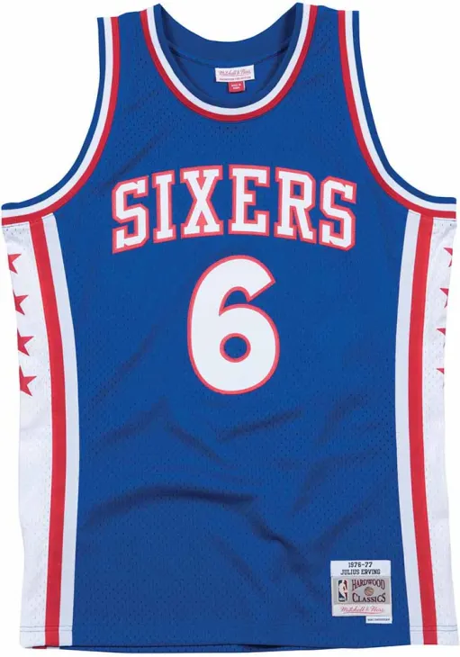JULIUS ERVING PHILADELPHIA 76ERS MITCHELL AND NESS 76-77 ROAD SWINGMAN JERSEY