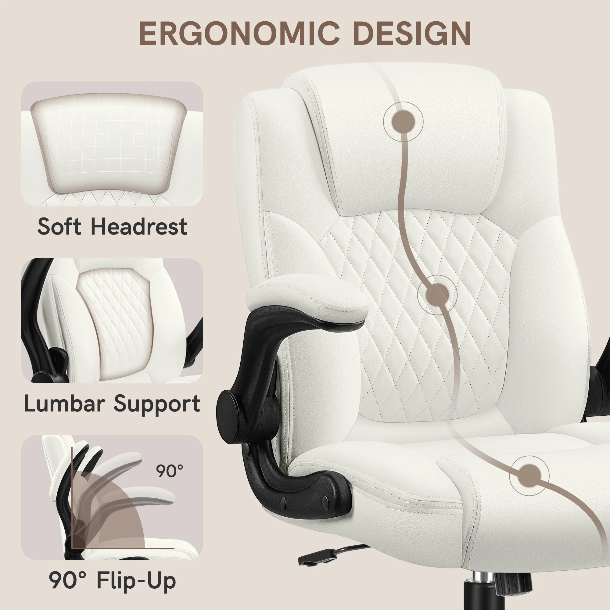 COOLHUT Leather Office Chair, Big and Tall Office Chair 400LBS Wide Seat Ergonomic Computer Desk Chair High Back Executive Leather Chair Adjustable Task Chair Lumbar Back with 8-Year Warranty, Black