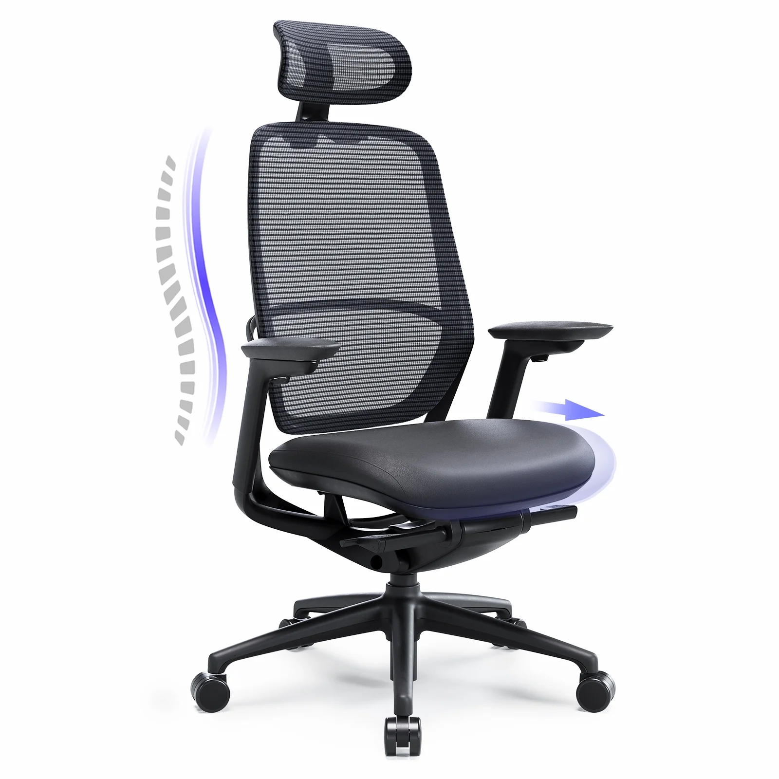 Ergonomic Office Chair, High Back Mesh Desk Chair with Adjustable Lumbar Support, Reclining Backrest, 4D Armrests, Breathable Mesh, Comfortable Computer Chair for Home Office, Work,Study