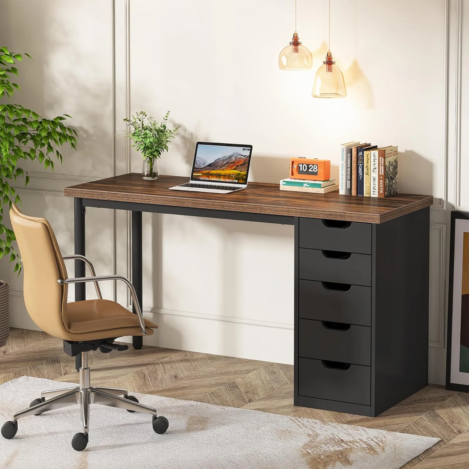 Tribesigns 47 inches Vanity Desk with 5 Drawers, Rustic Makeup Dressing Table with Storage, Modern Simple Computer Desk for Women, Girls (Brown)