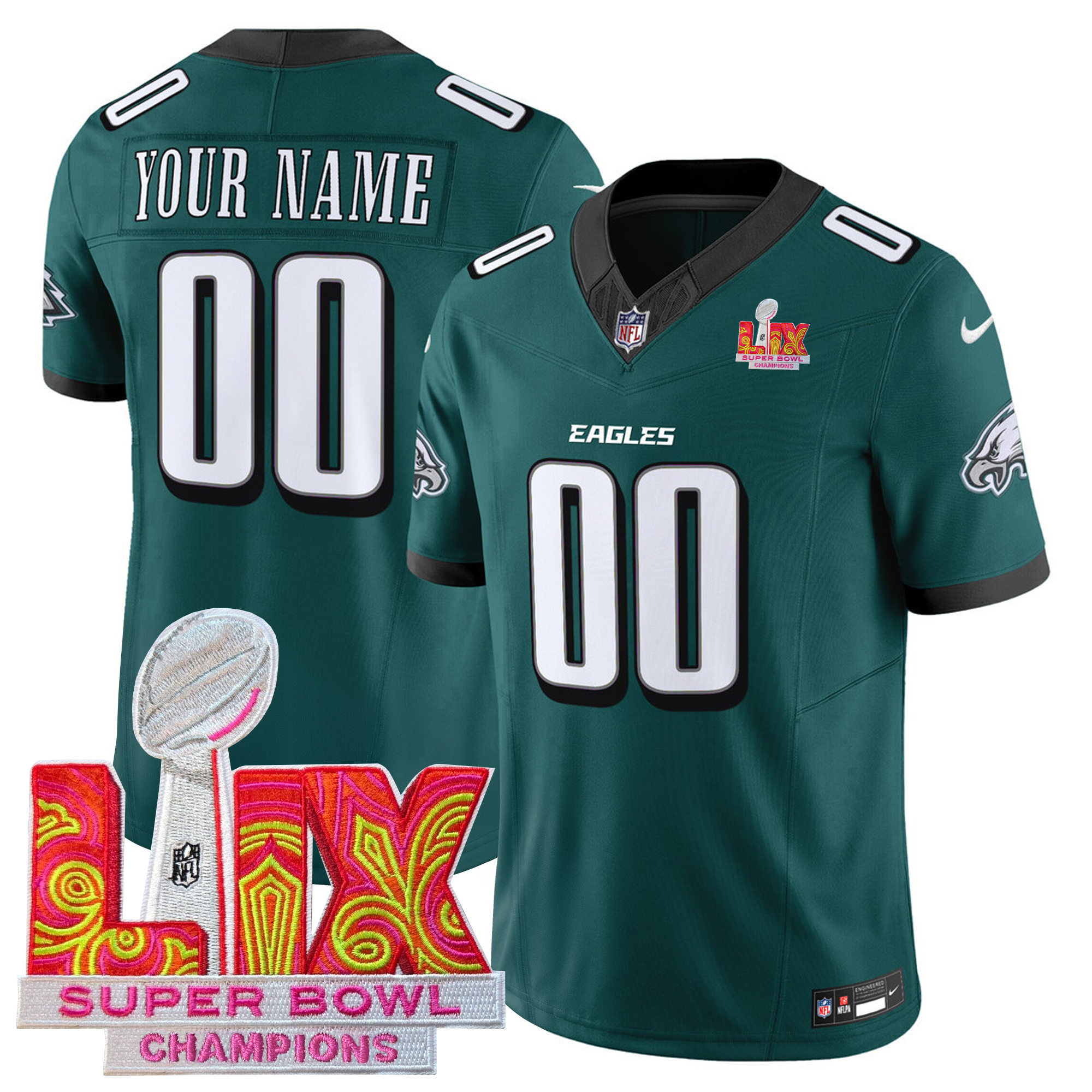 Men's Philadelphia Eagles Jersey - Super Bowl LIX Champions Patch