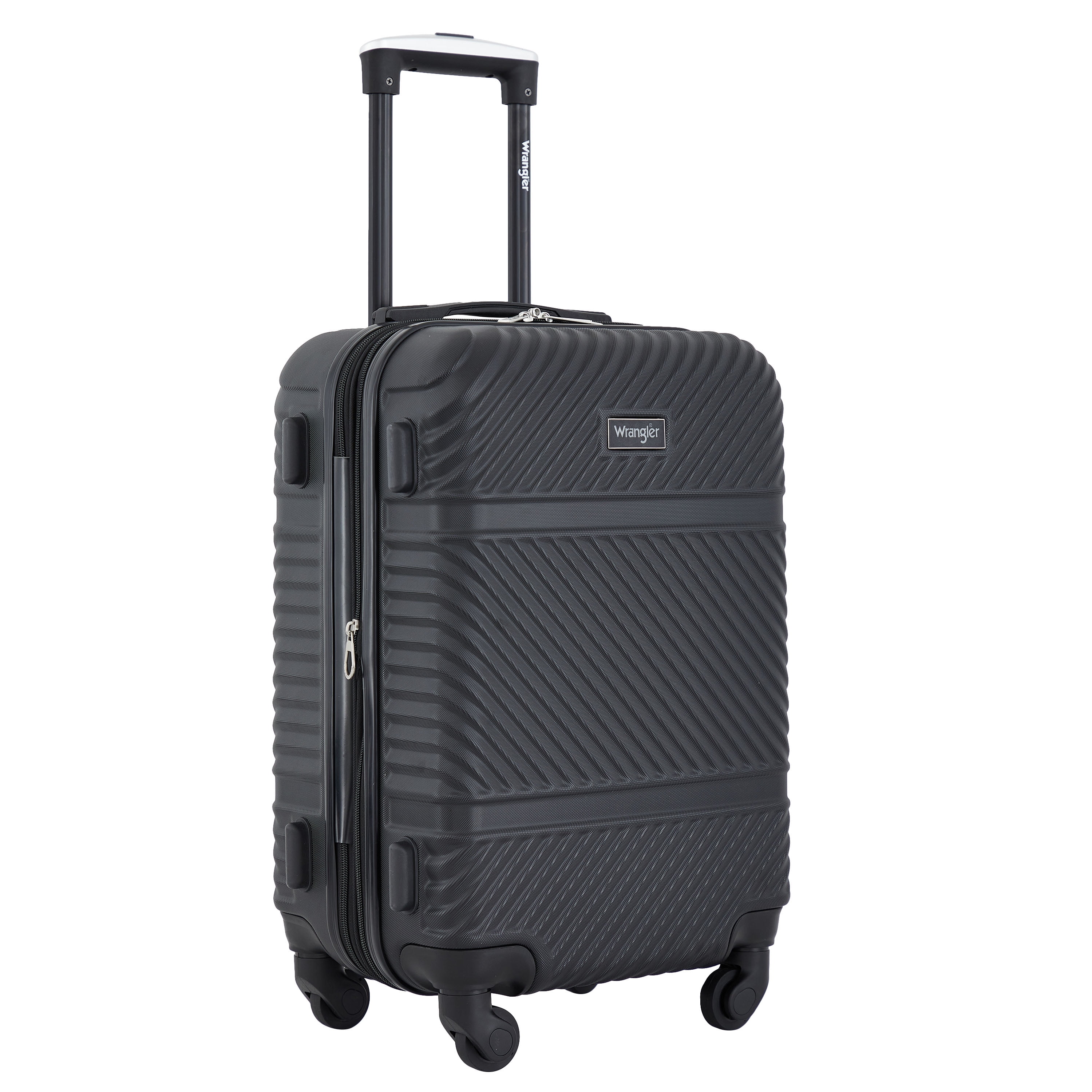 Wrangler 4 Piece Expandable Hardside Spinner Luggage Set with Packing Cubes, Sharkskin Grey